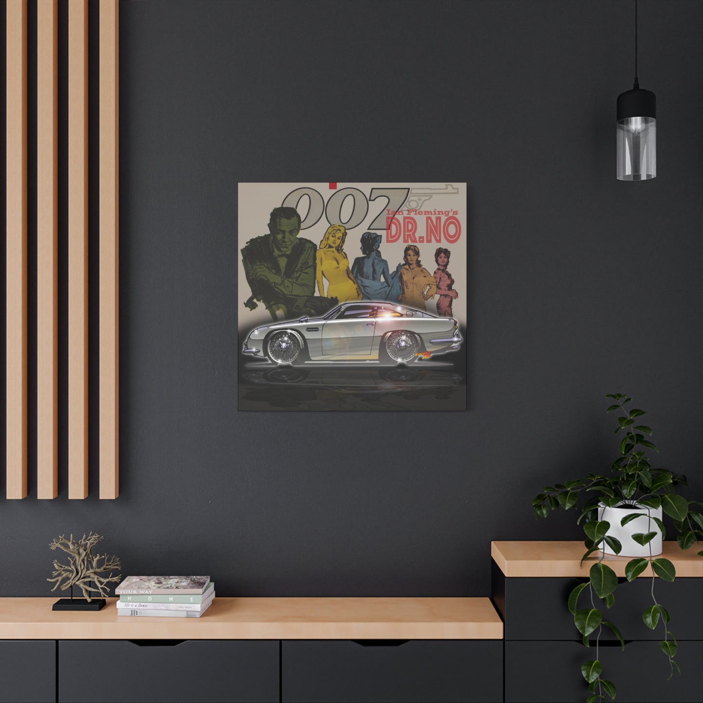 DR. NO ASTON MARTIN DB5 James Bond Fireball Art Canvas Wall Print - 3 Sizes