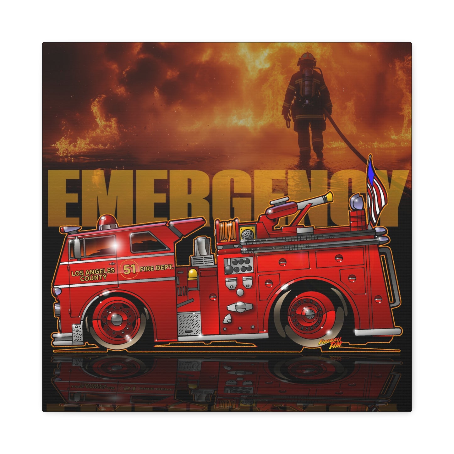 EMERGENCY ENGINE 51 MASTERPRINT Fire Engine Concept Art Canvas Print 3 Sizes