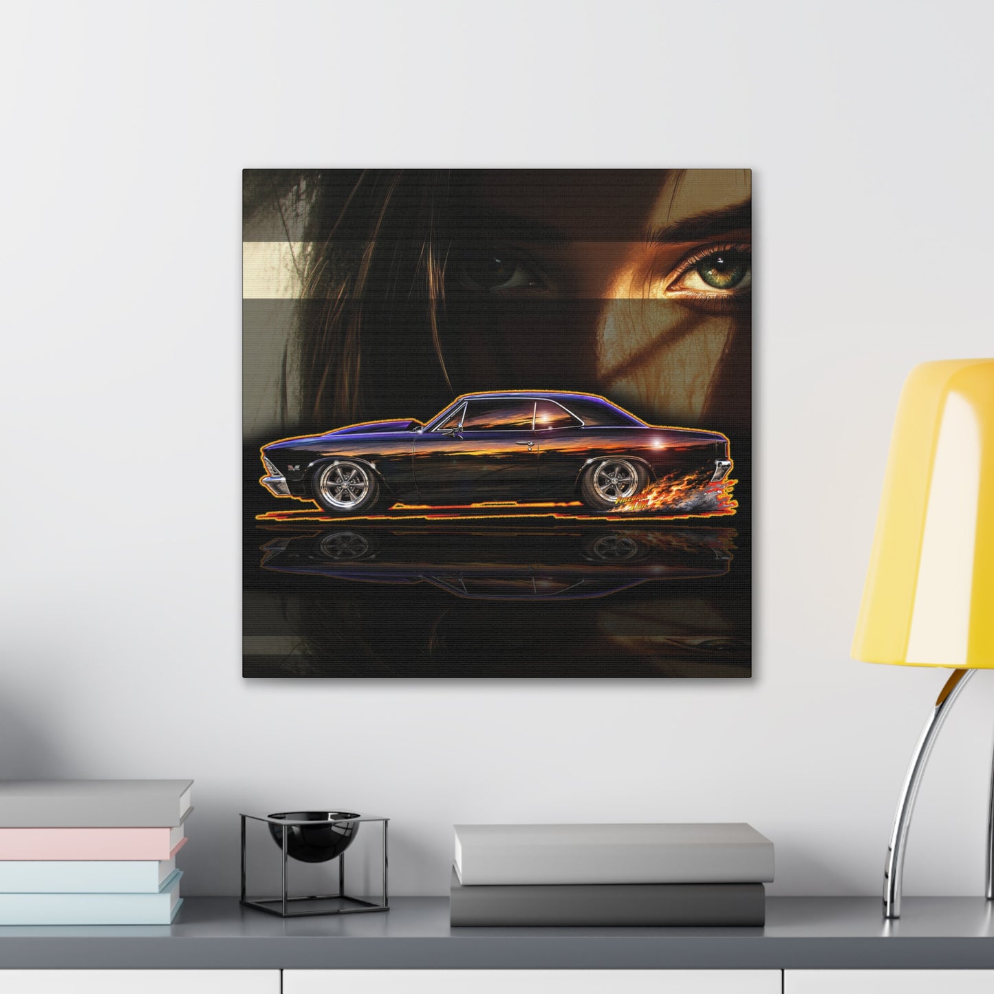 CHEVROLET CHEVY CHEVELLE 1966 Collectible Fireball Art Canvas Stretched Print