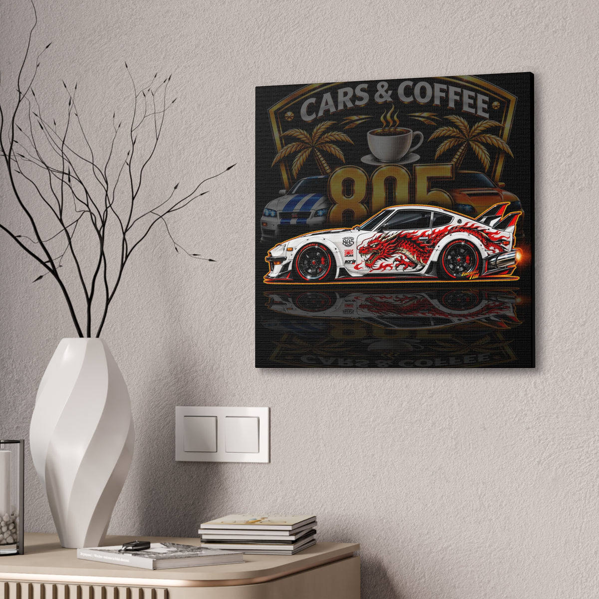 DATSUN 240Z JDM Cars & Coffee 805 Collectible Fireball Art Canvas Stretched Print