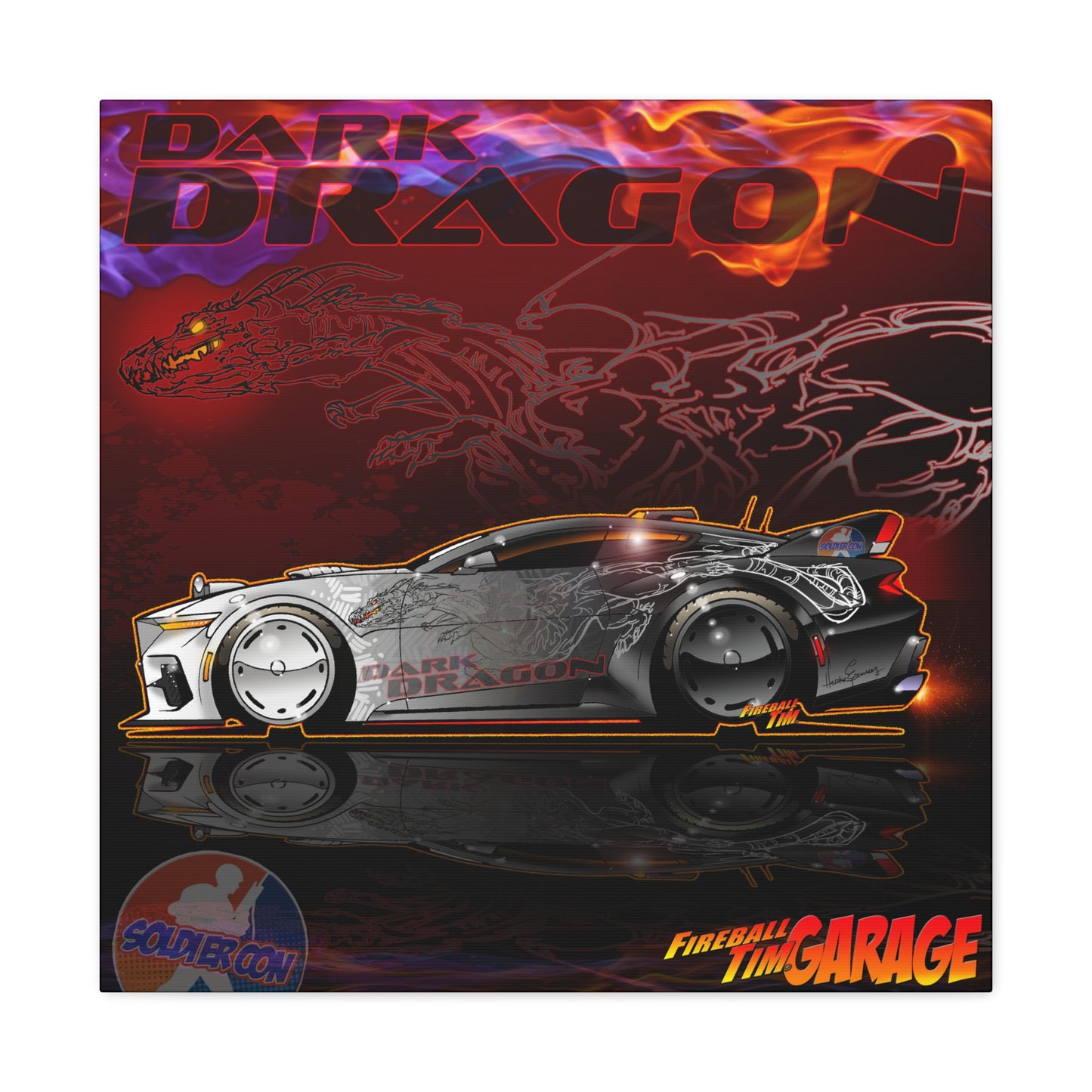 SOLDIER CON DARK DRAGON FORD MUSTANG Concept Art Canvas Print 12x12 and 24x24