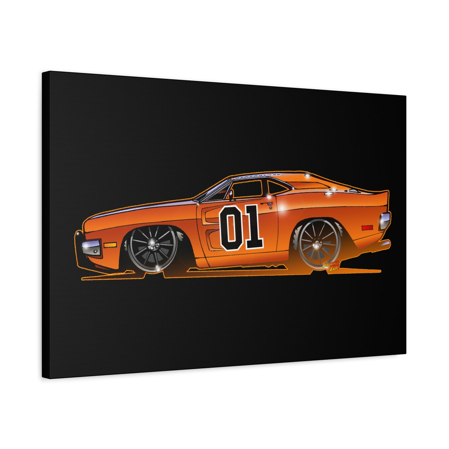 DUKES OF HAZZARD General Lee Dodge Charger Fireball Art Canvas Wall Print