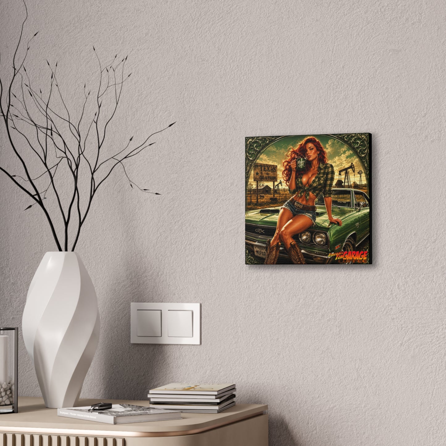 TEXAS BREAKFAST PINUP Collectible Fireball Art Canvas Stretched Print
