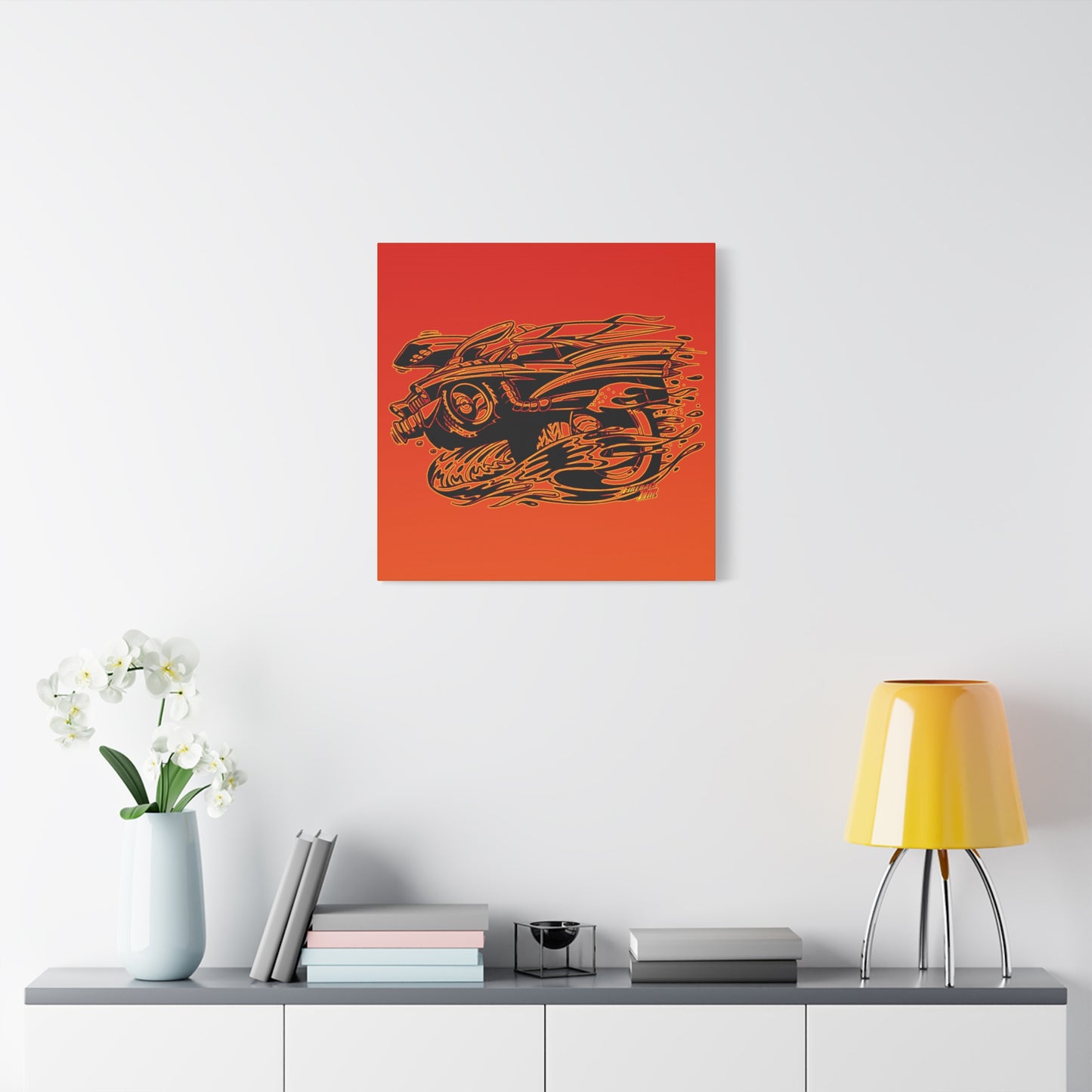 HOT ROD CHEVY Muscle Car Fireball Art Canvas Wall Print - Multiple Sizes