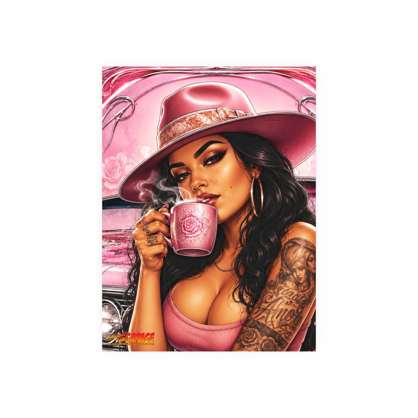 MEXICAN ROSE Lowrider Vintage Fireball Art Travel Poster Satin/Matte