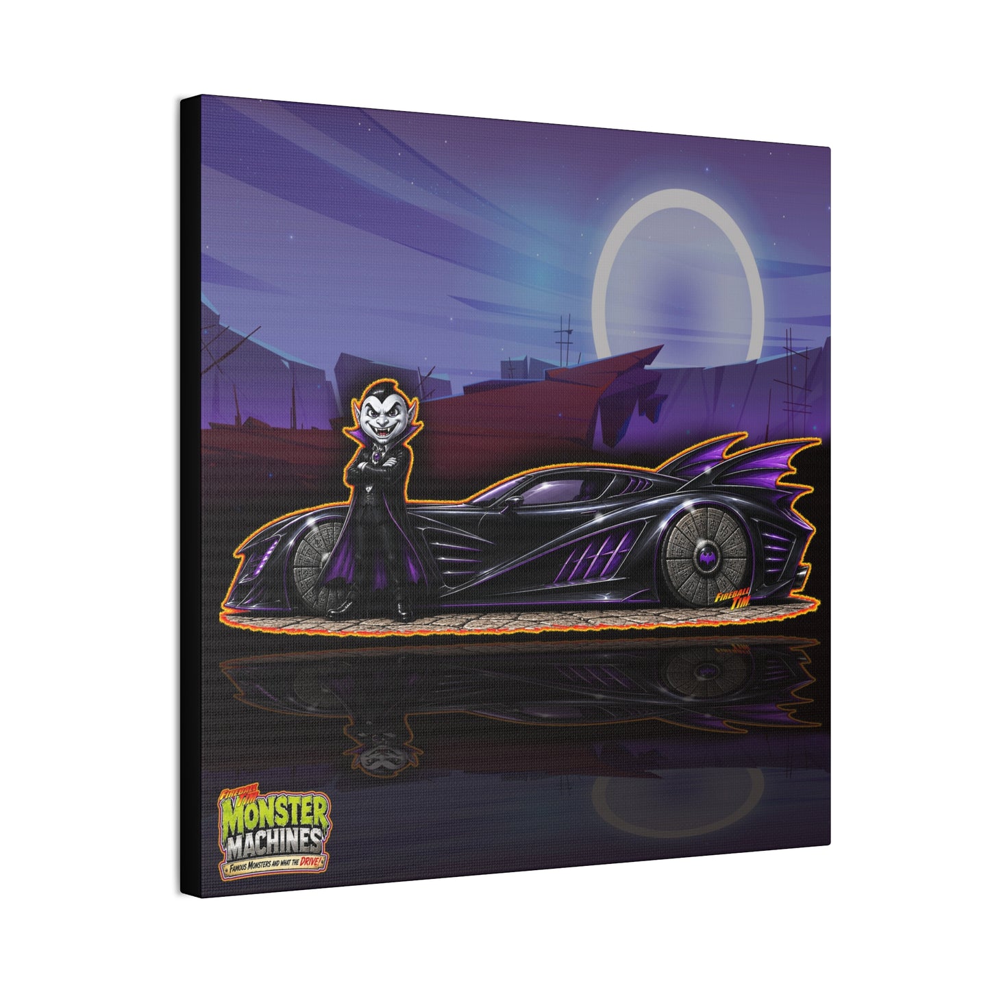 MONSTER MACHINES Halloween Count Cruiser Collectible Fireball Art Canvas Stretched Print