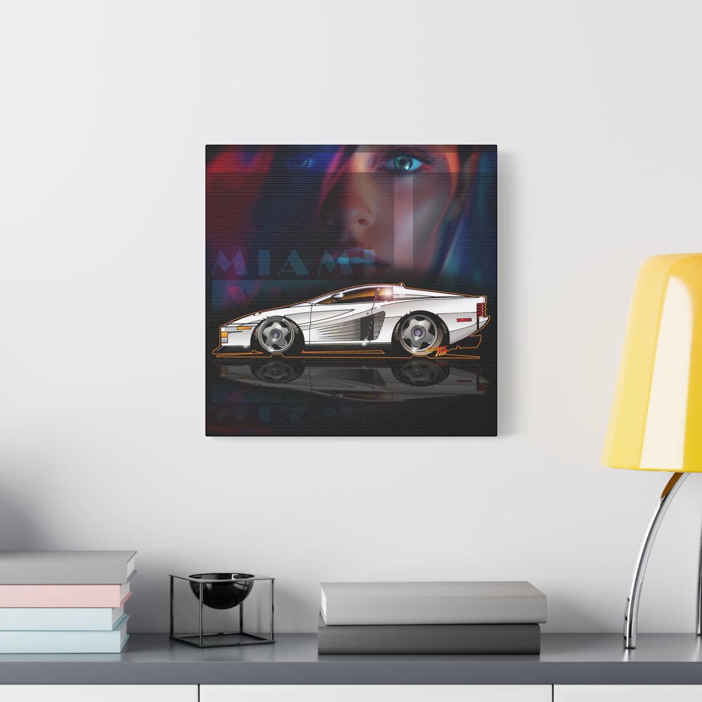 MIAMI VICE FERRARI TESTAROSSA Fireball Canvas Art Wall Print - 12x12