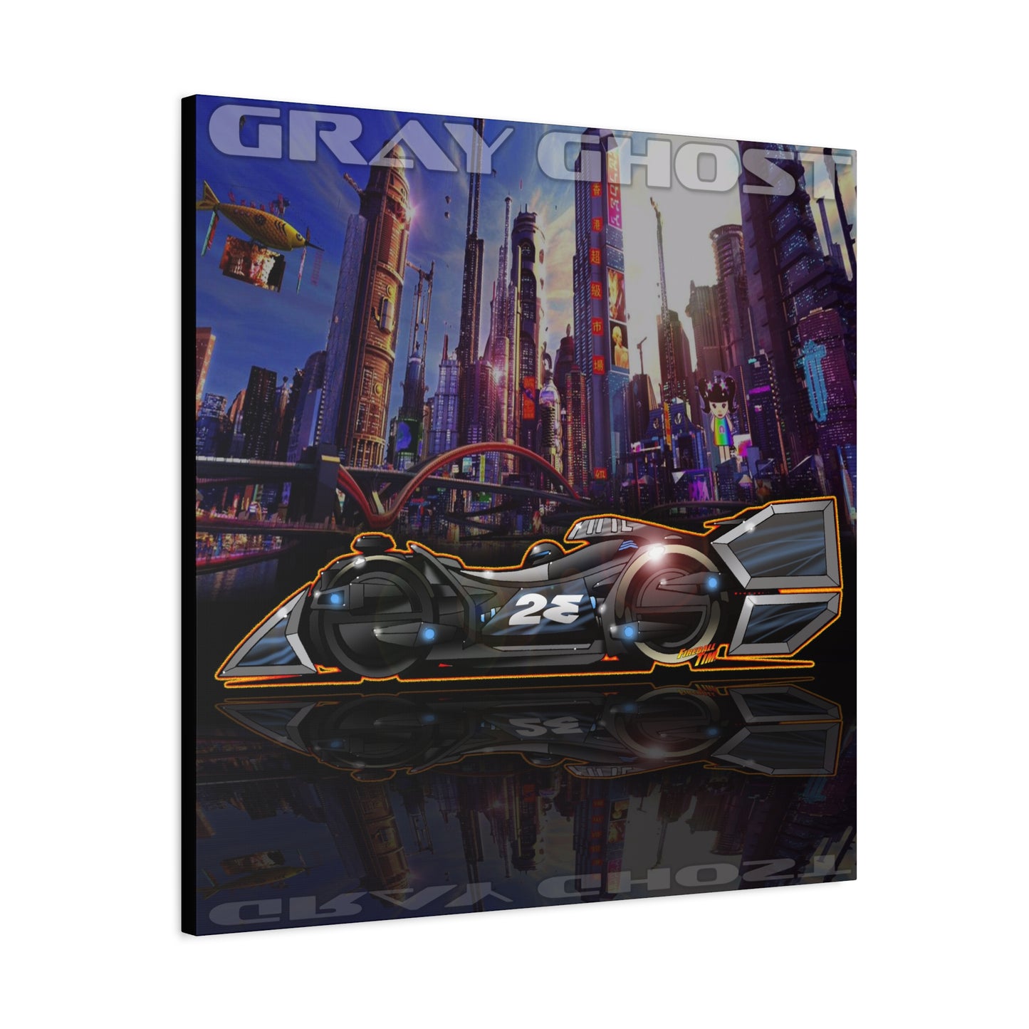 SPEED RACER GRAY GHOST Race Car Fireball Art Canvas Print