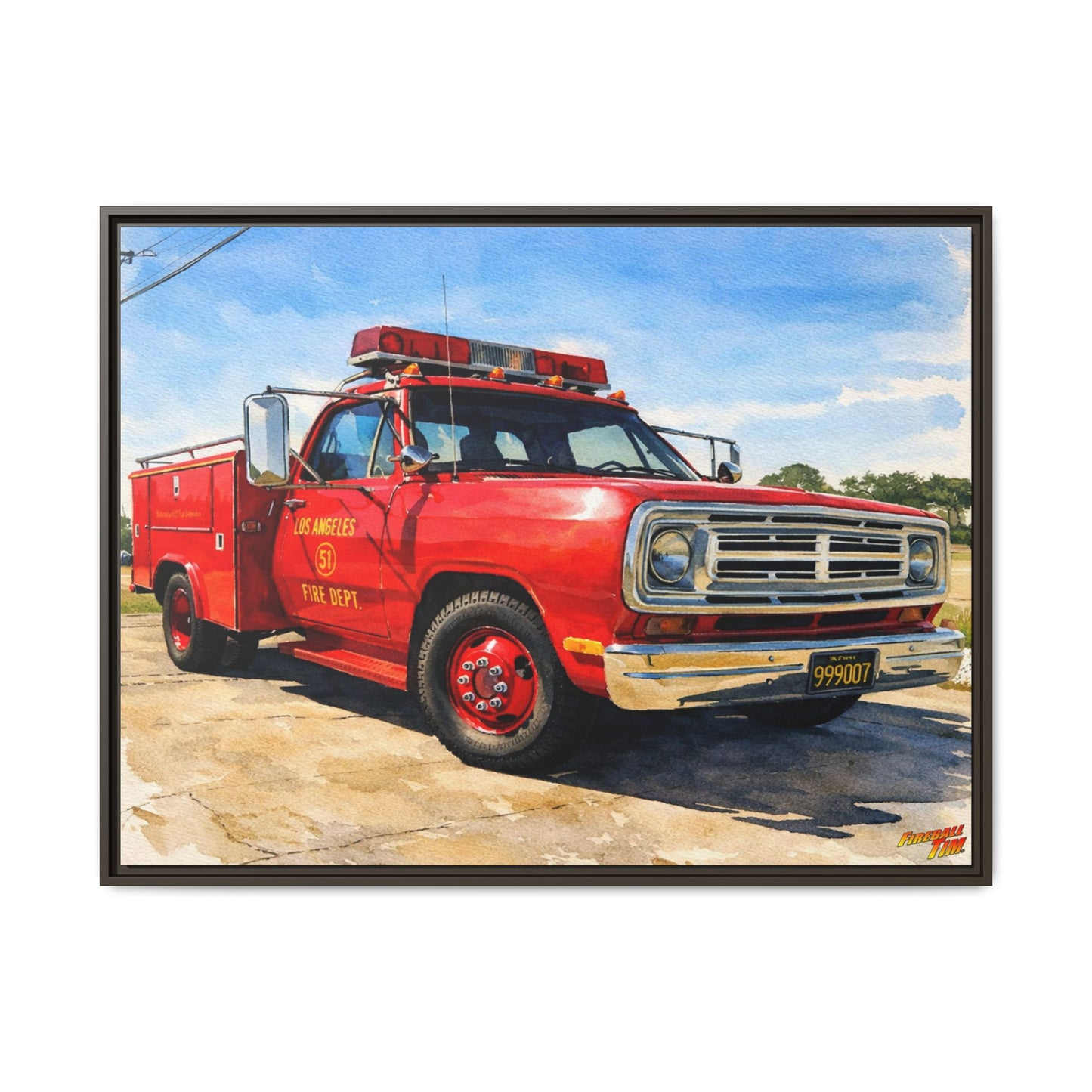 EMERGENCY SQUAD 51 WATERCOLOR PAINTING Fireball TV Car Canvas Print - Framed | Wall Art 24x18