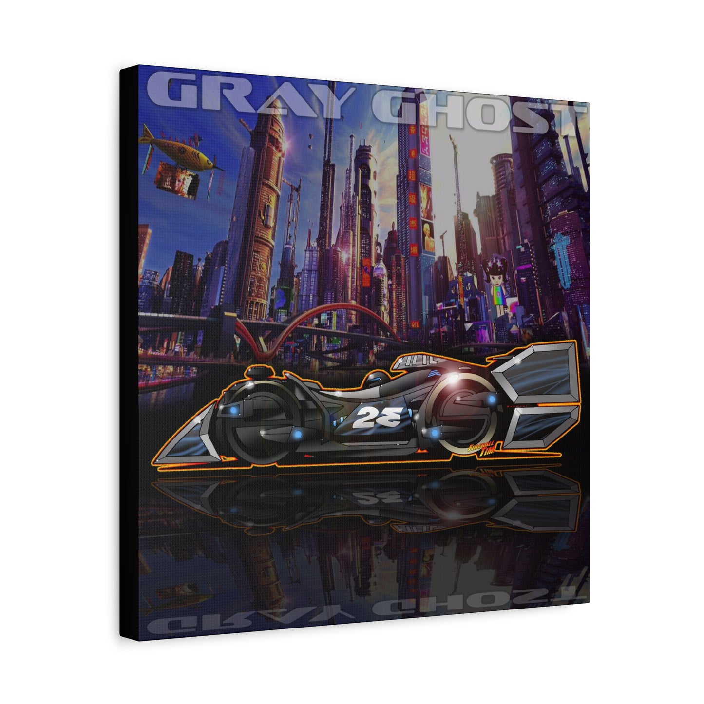 SPEED RACER GRAY GHOST Race Car Fireball Art Canvas Print