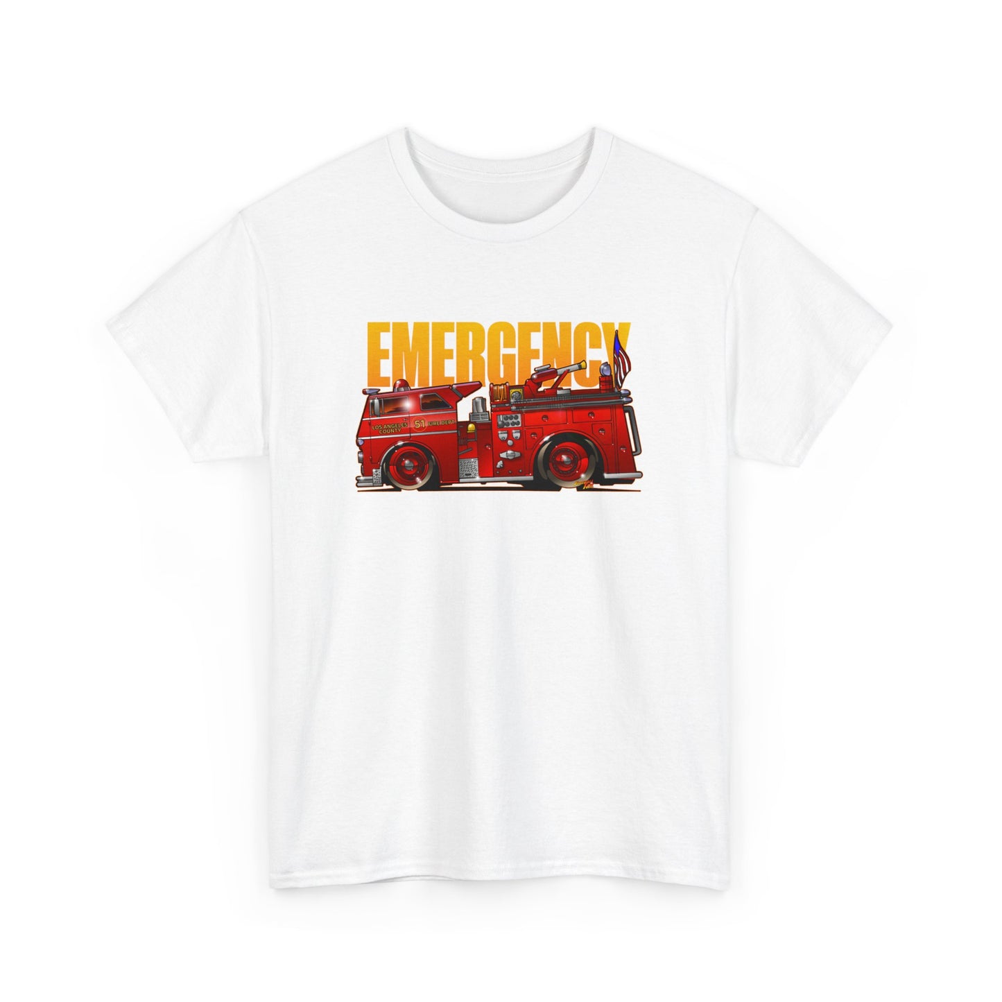 EMERGENCY ENGINE 51 TV Show Concept Art Fire Engine Heavy Cotton Tee 12 Colors