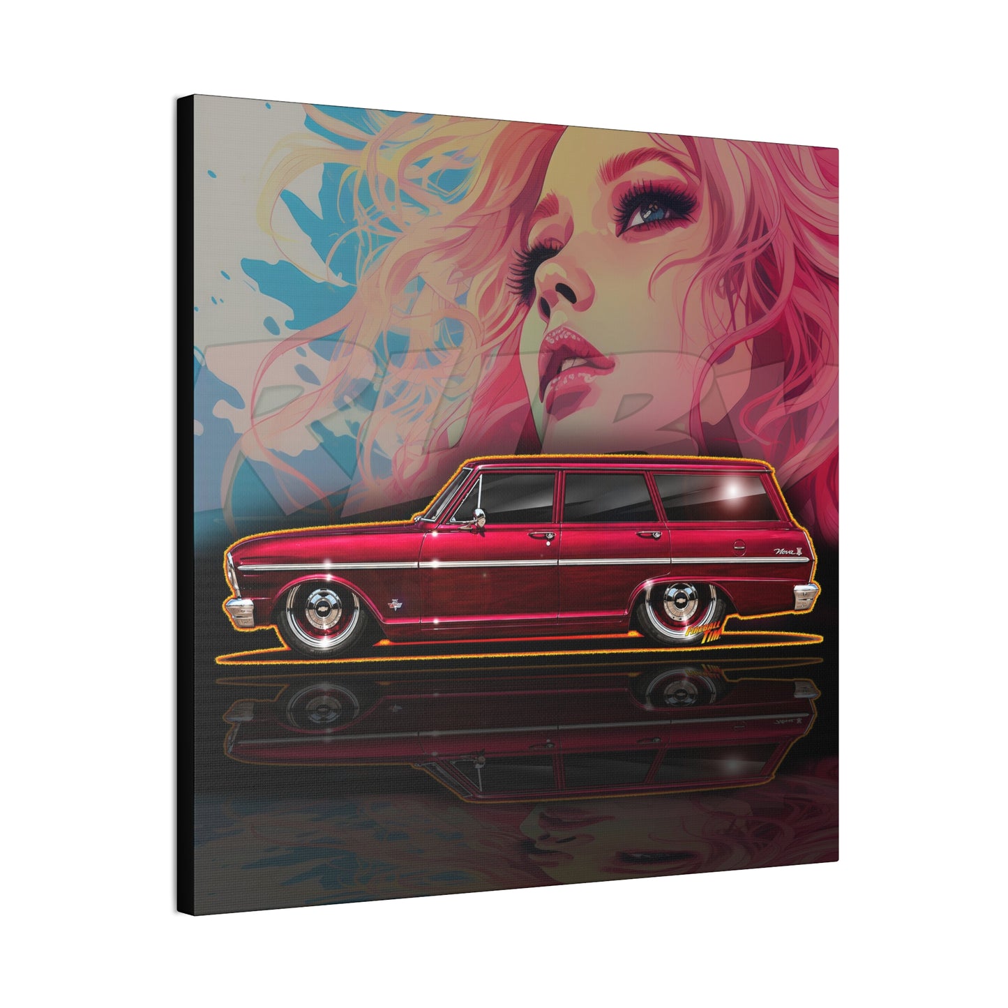 CHEVY NOVA WAGON 1965 Collectible Fireball Art Canvas Stretched Print