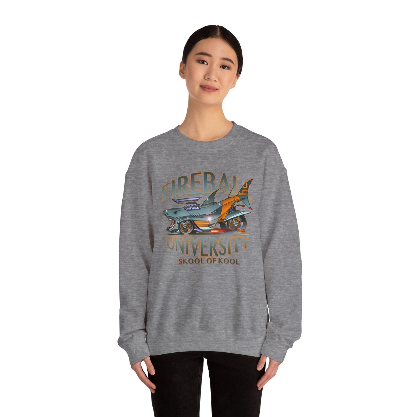 FIREBALL UNIVERSITY Skool of Kool Maneater Shark Hot Rod Concept Art Sweatshirt 5 Colors