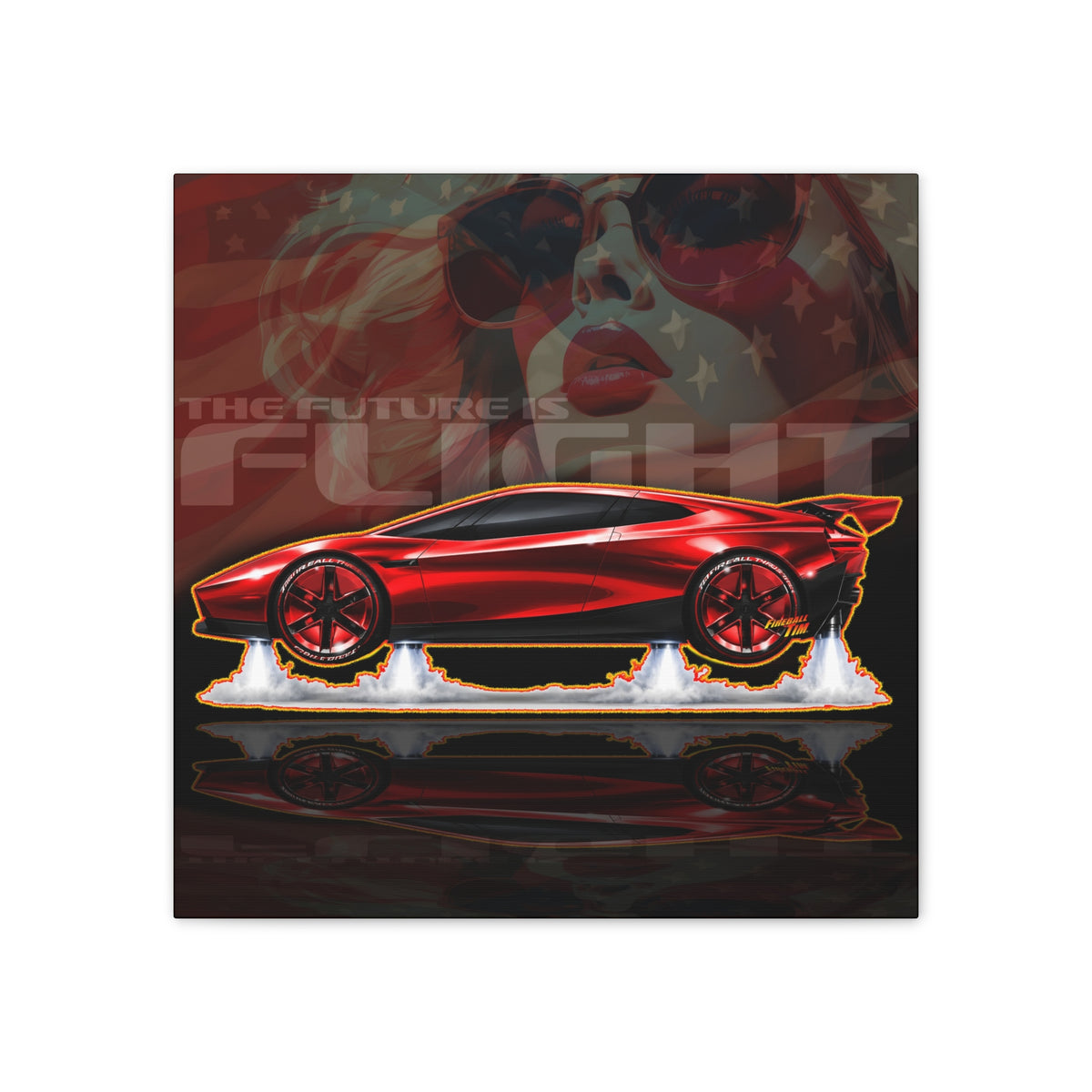 TESLA FLYING ROADSTER Collectible Fireball Art Canvas Stretched Print