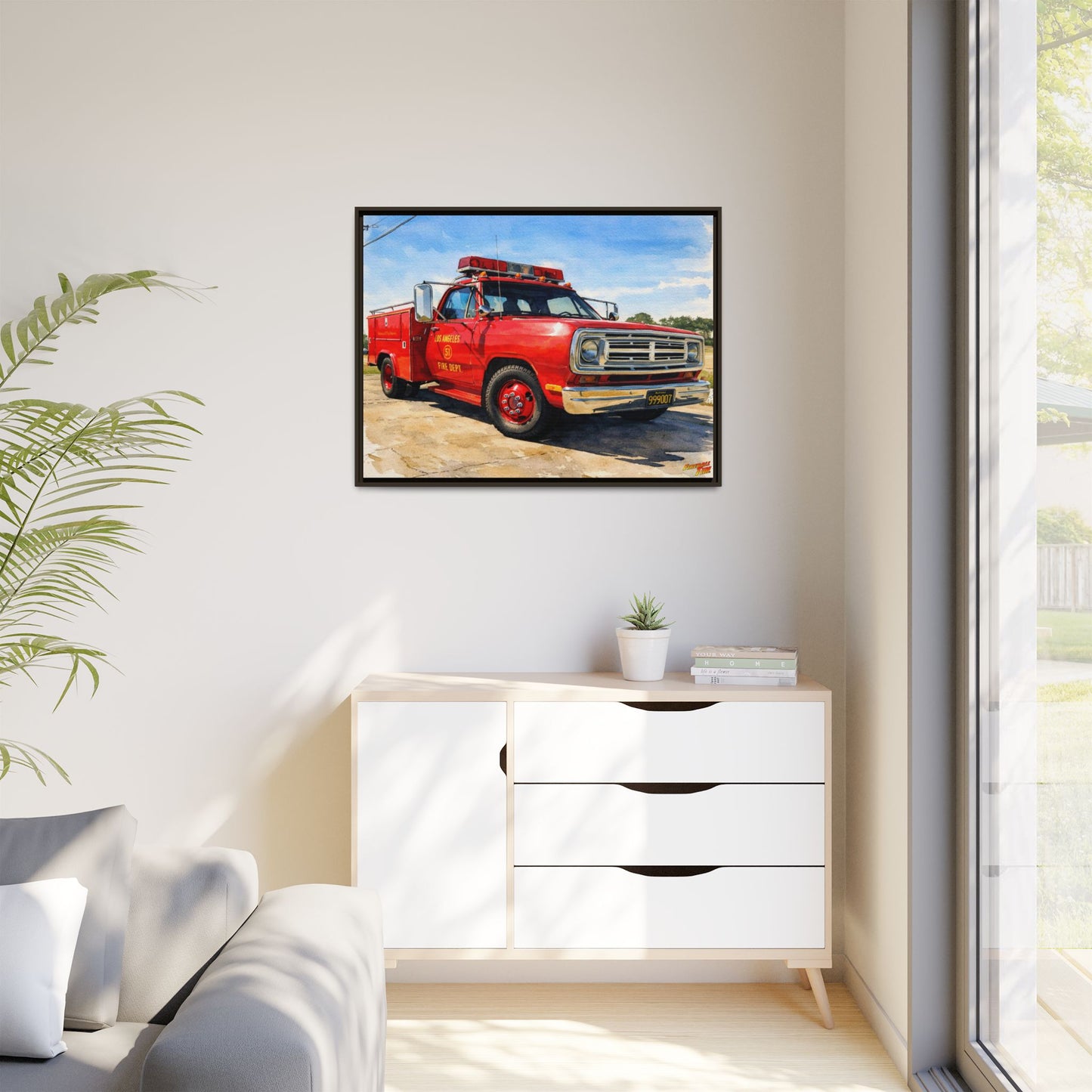 EMERGENCY SQUAD 51 WATERCOLOR PAINTING Fireball TV Car Canvas Print - Framed | Wall Art 24x18