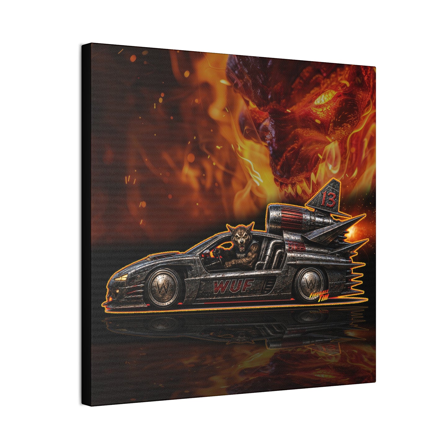 MONSTER MACHINES Wufman Halloween Fireball Art Canvas Stretched Print