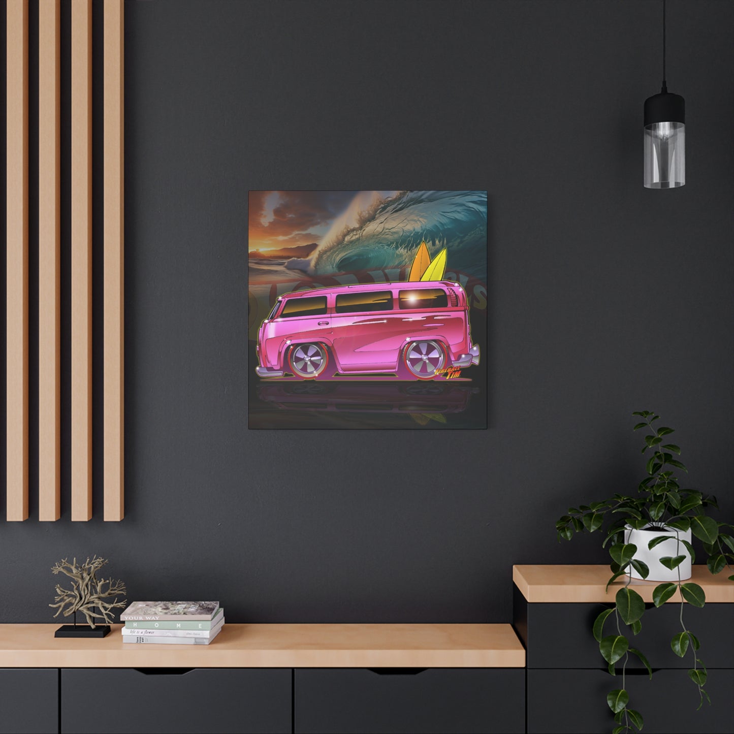 HOT WHEELS PINK BEACH BOMB BUS Fireball Art Canvas Print