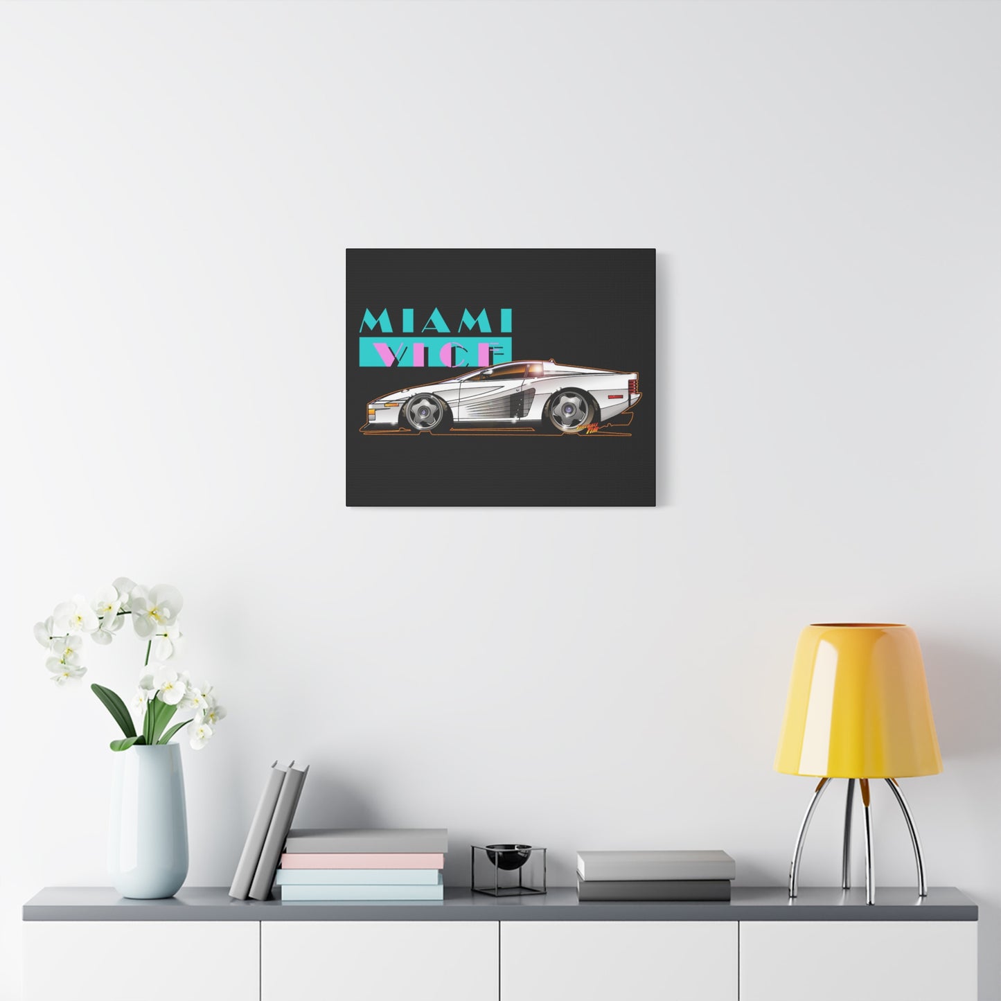 MIAMI VICE FERRARI TESTAROSSA Fireball Canvas Art Wall Print