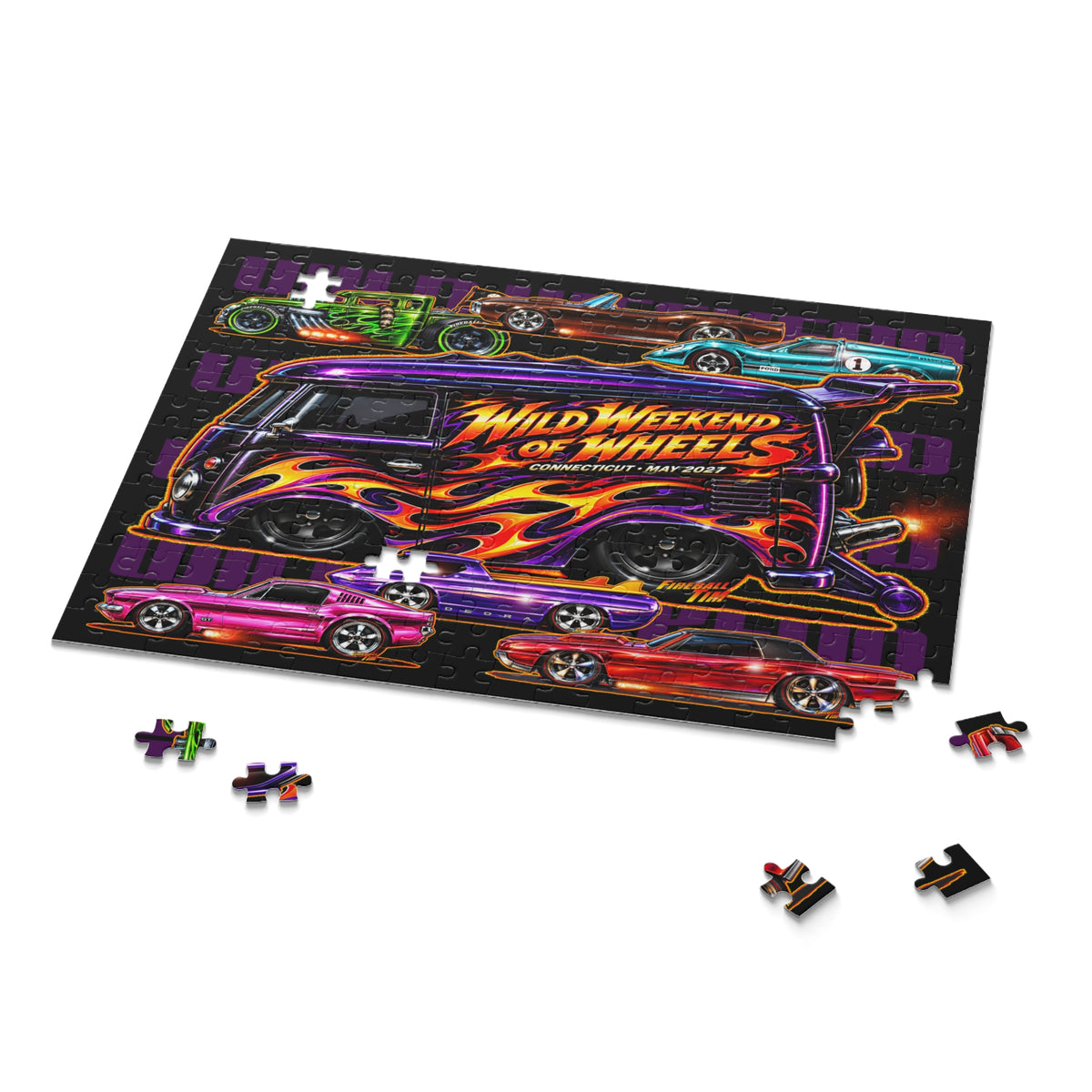 WILD WEEKEND of WHEELS Hot Wheels Jigsaw Puzzle — Retro Hot Rods (120/252/500‑Piece)