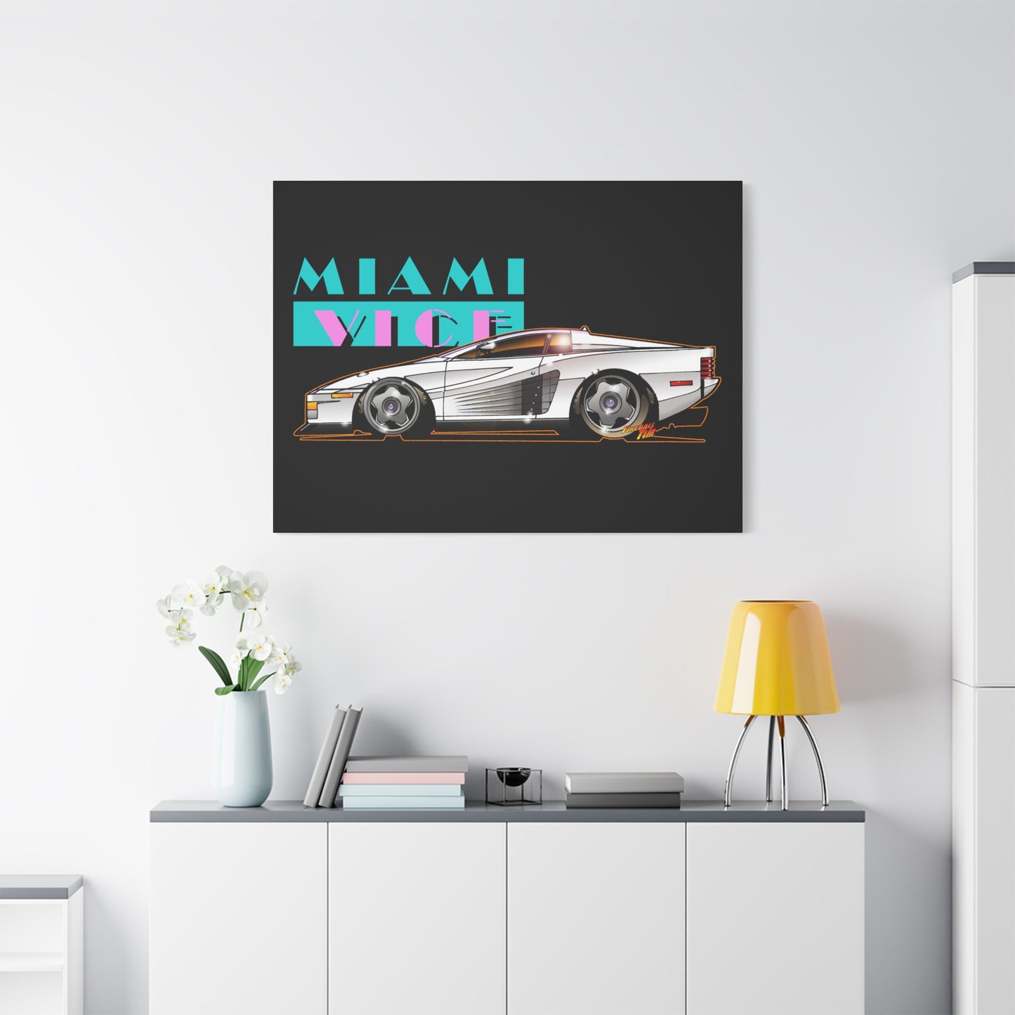 MIAMI VICE FERRARI TESTAROSSA Fireball Canvas Art Wall Print