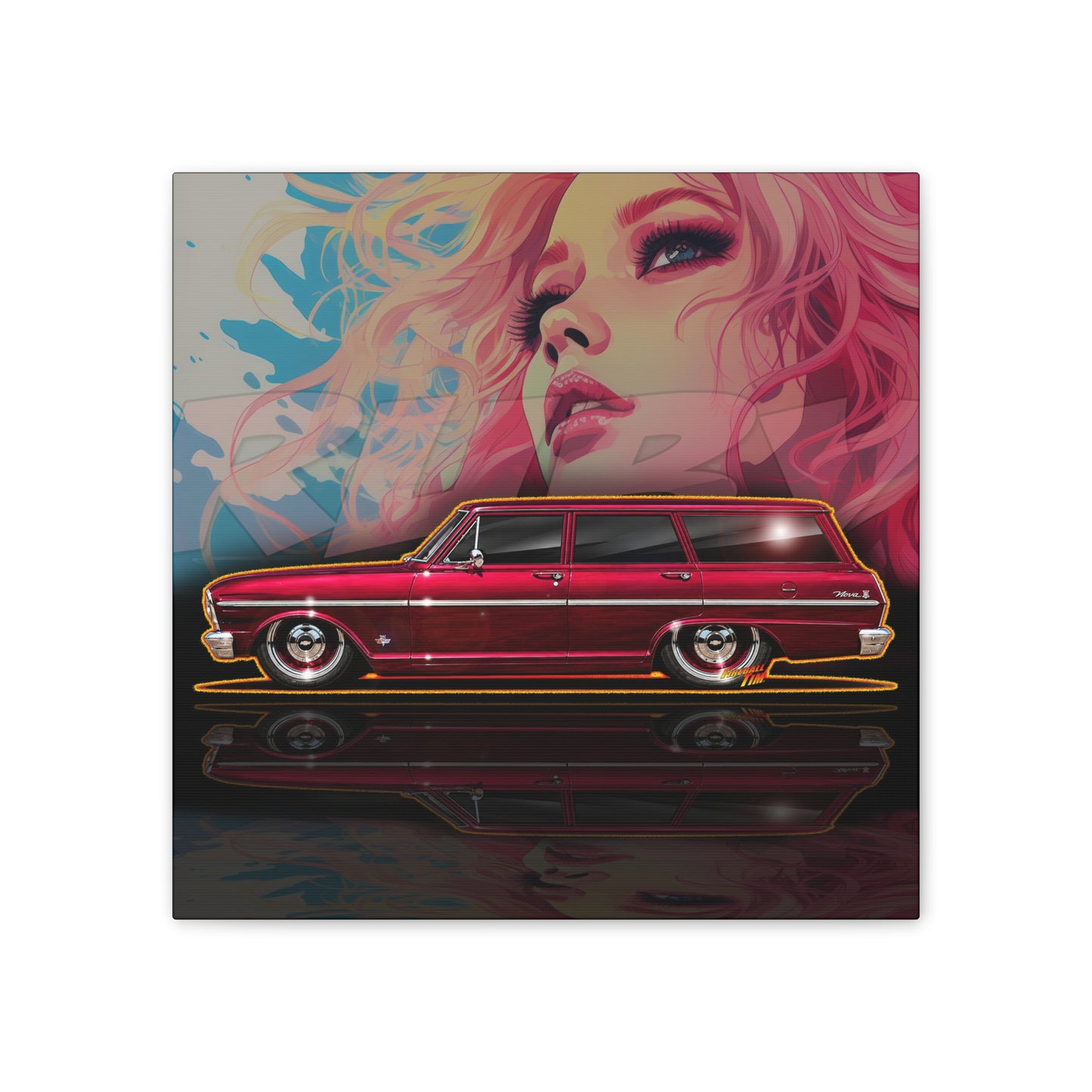 CHEVY NOVA WAGON 1965 Collectible Fireball Art Canvas Stretched Print