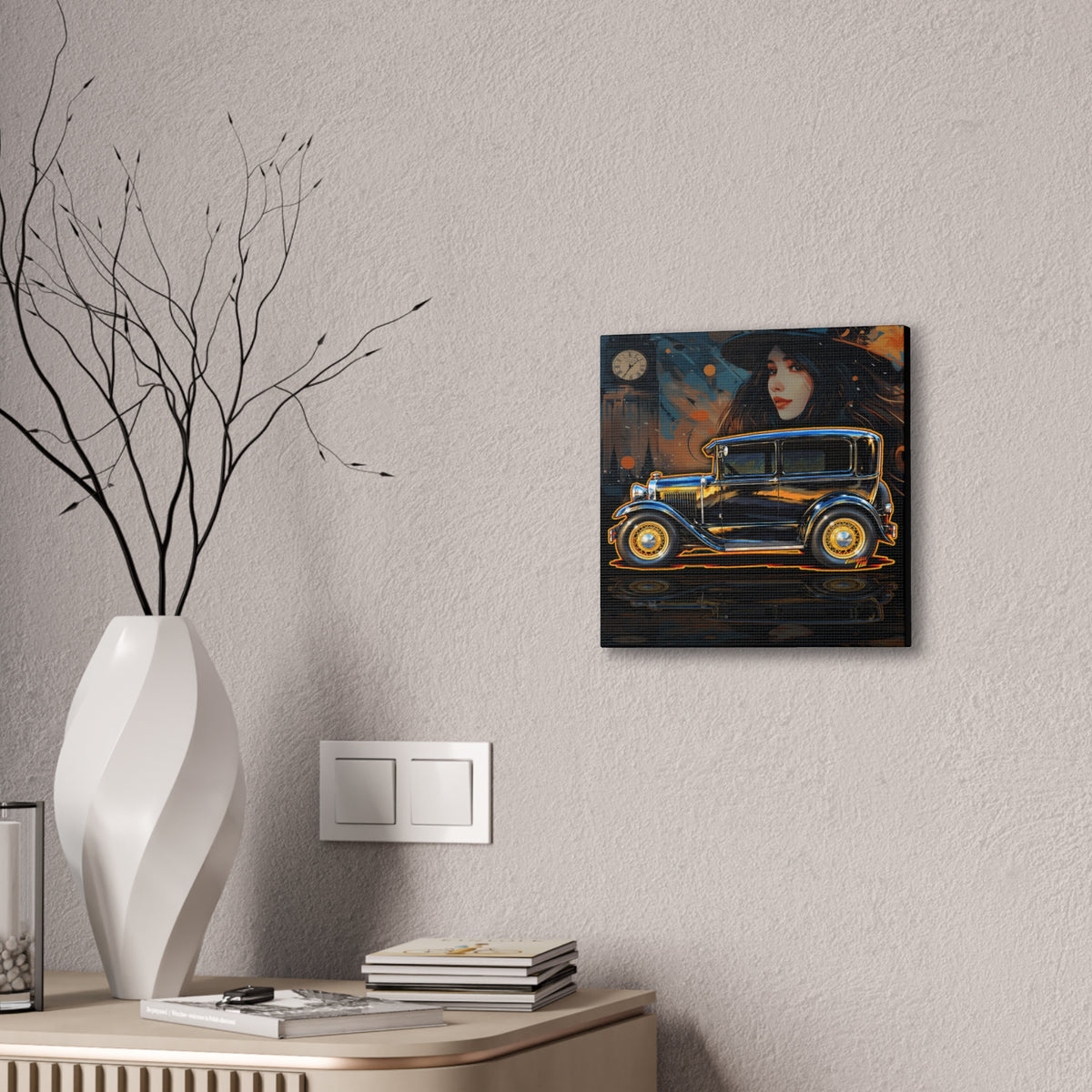 FORD MODEL A 1930 Vintage Collectible Fireball Art Canvas Stretched Print