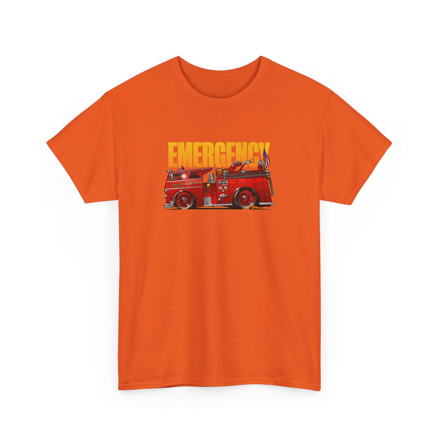 EMERGENCY ENGINE 51 TV Show Concept Art Fire Engine Heavy Cotton Tee 12 Colors