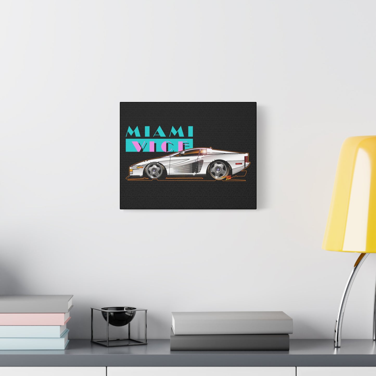 MIAMI VICE FERRARI TESTAROSSA Fireball Canvas Art Wall Print
