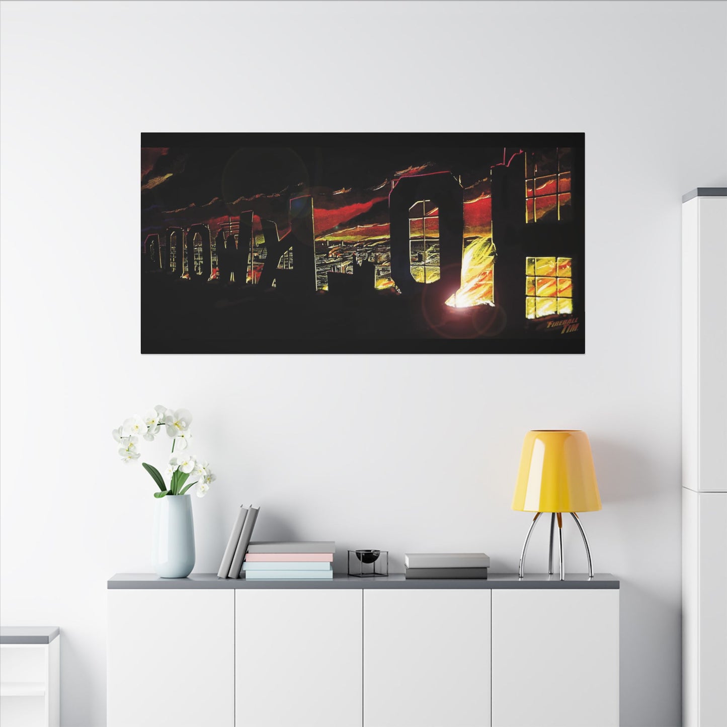 ESCAPE FROM LA Hollywood Sigh Fireball Concept Art Canvas Print