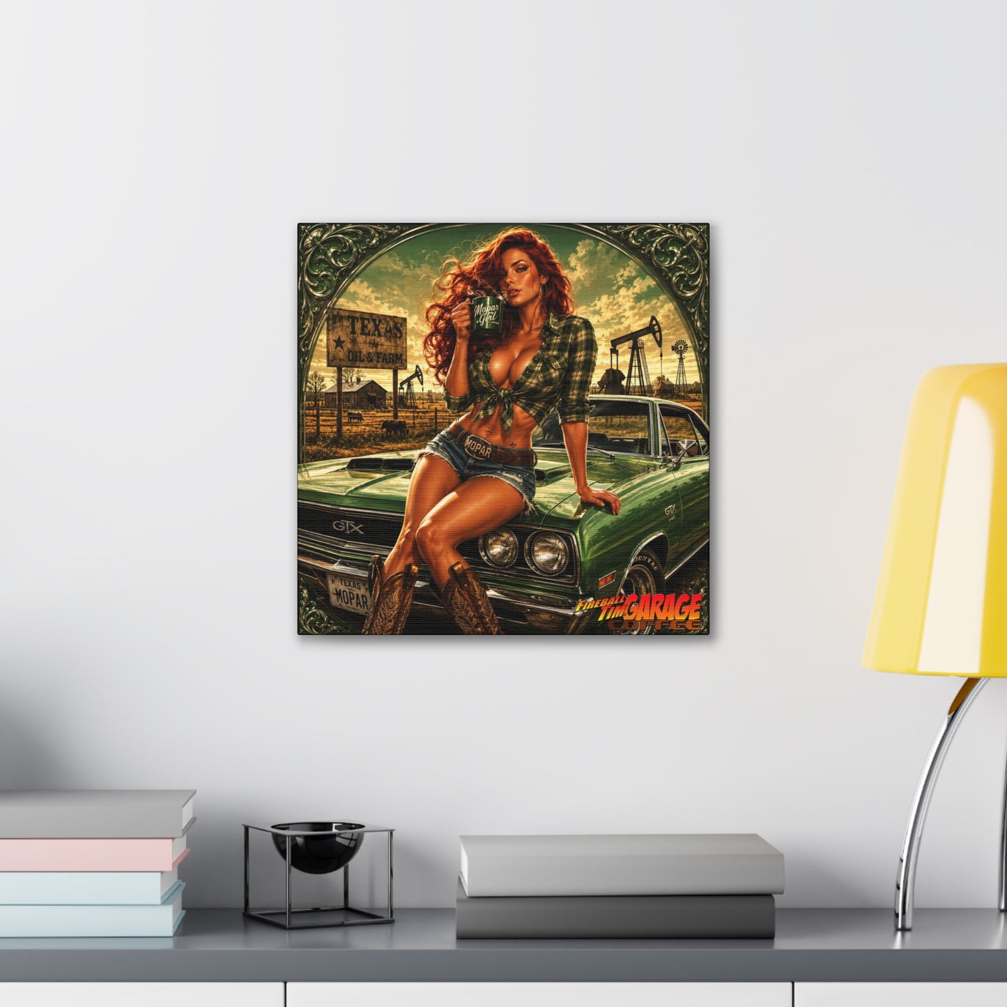TEXAS BREAKFAST PINUP Collectible Fireball Art Canvas Stretched Print