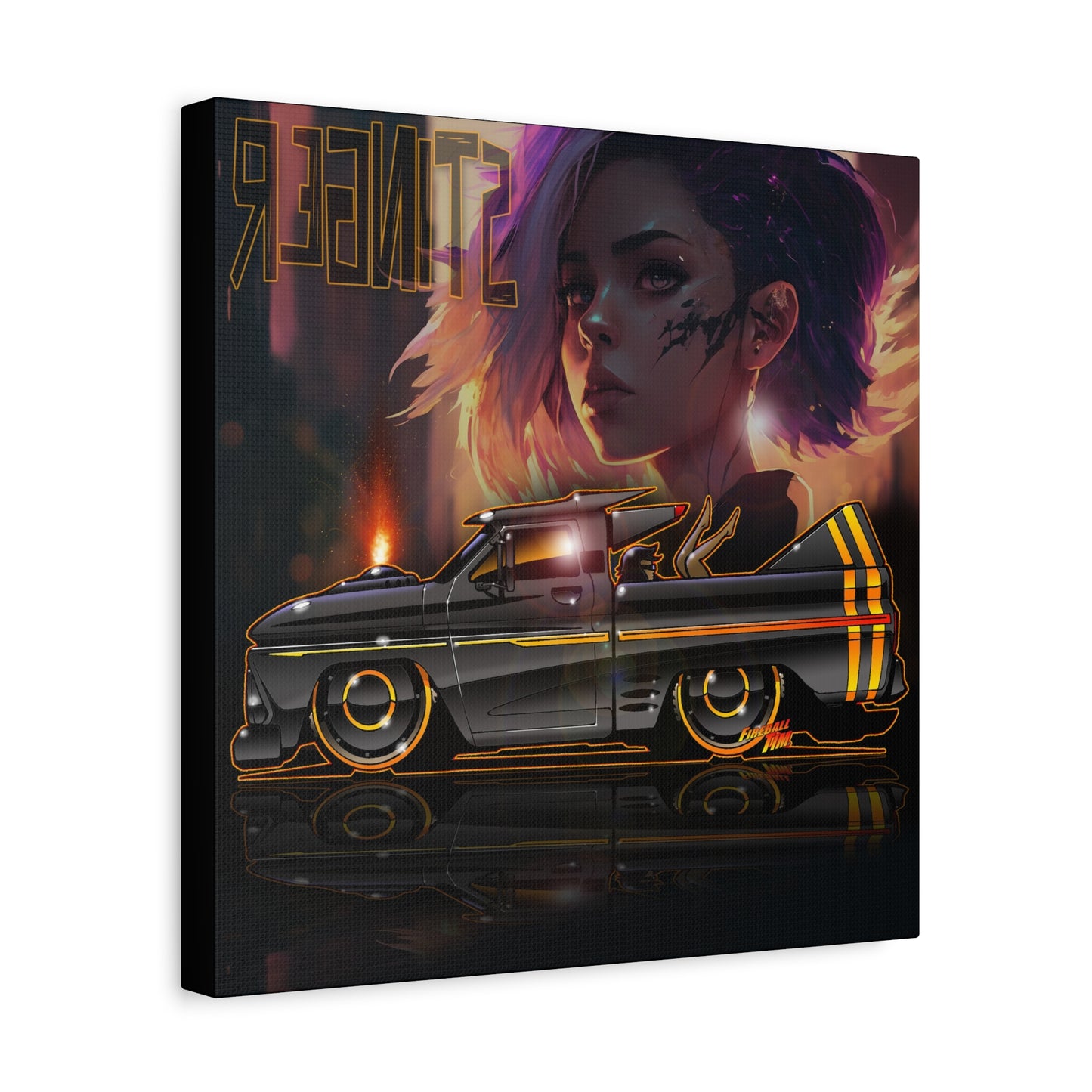 CHEVROLET C10 1960 Stinger Pickup Truck Fireball Art Canvas Print
