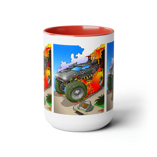 BACK to the FUTURE Delorean Monster Truck, Coffee Mug, Time Machine Delorean, BTTF, Fireball Tim Art, Car, Cars, Car Illustration