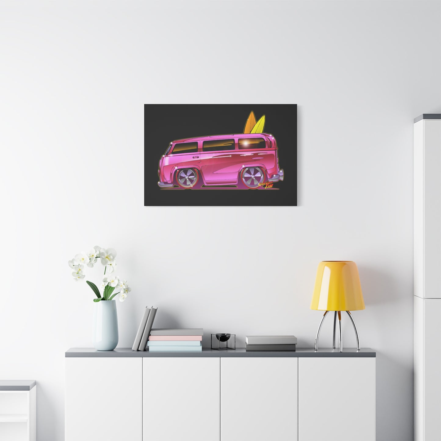 HOT WHEELS PINK BEACH BOMB BUS Fireball Art Canvas Print