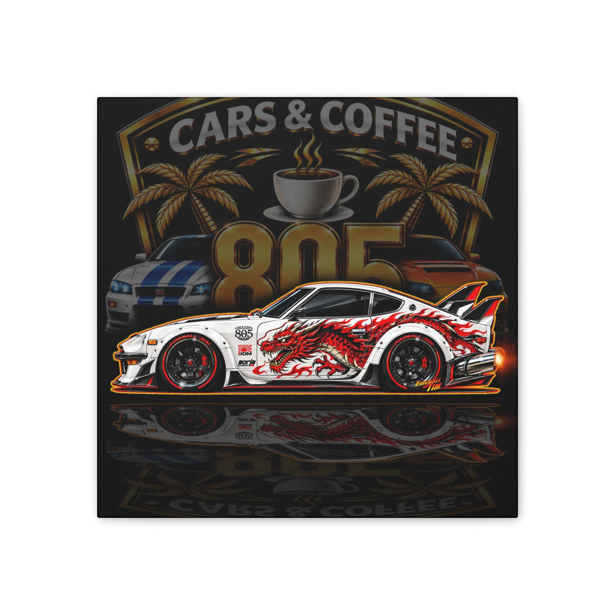 DATSUN 240Z JDM Cars & Coffee 805 Collectible Fireball Art Canvas Stretched Print