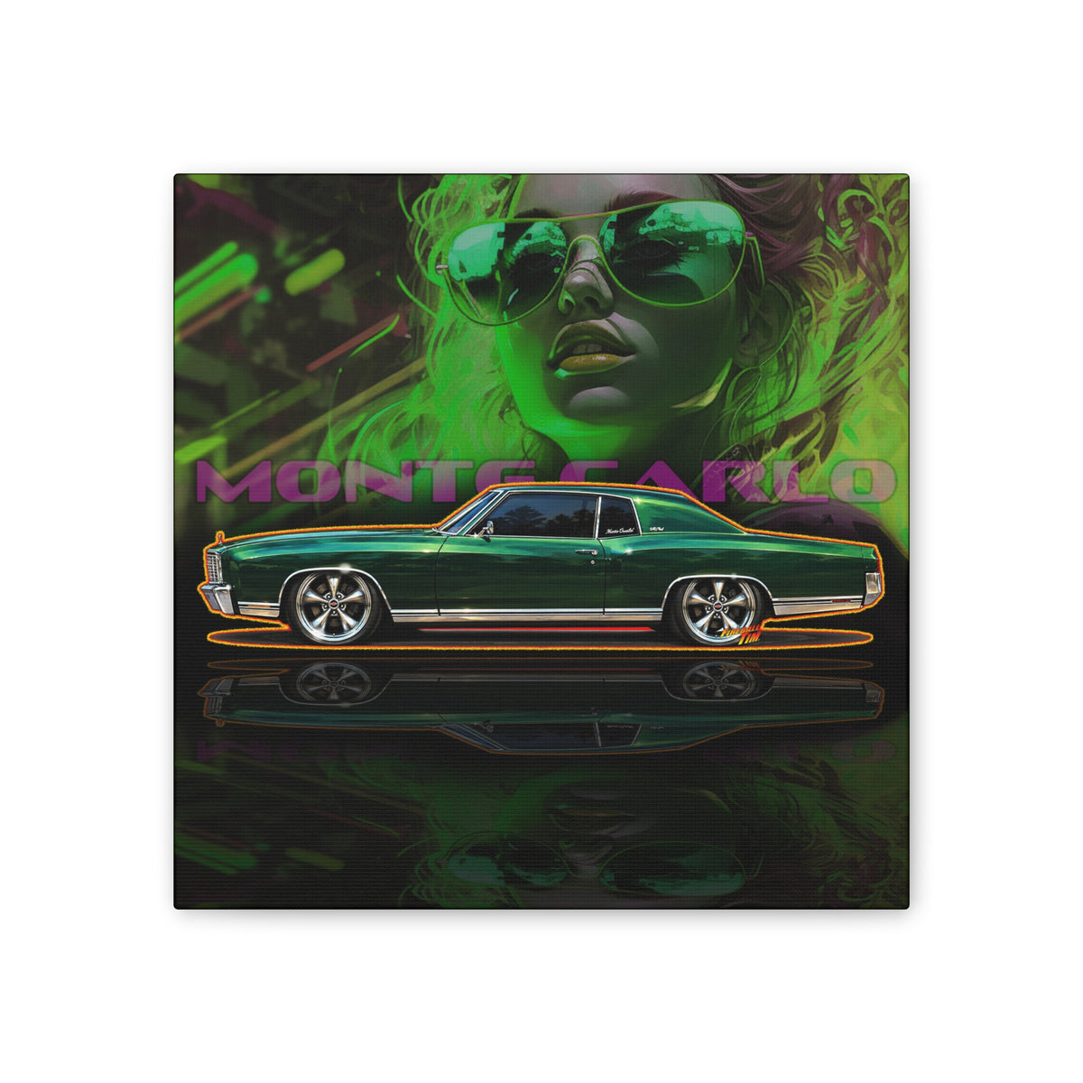 CHEVY MONTE CARLO 1971 Collectible Fireball Art Canvas Stretched Print