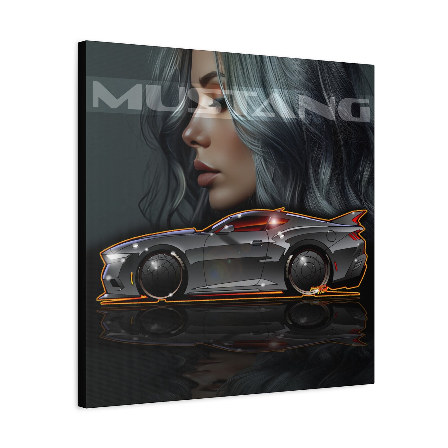 FORD MUSTANG 2025 Silver Streak Fireball Art Canvas Print