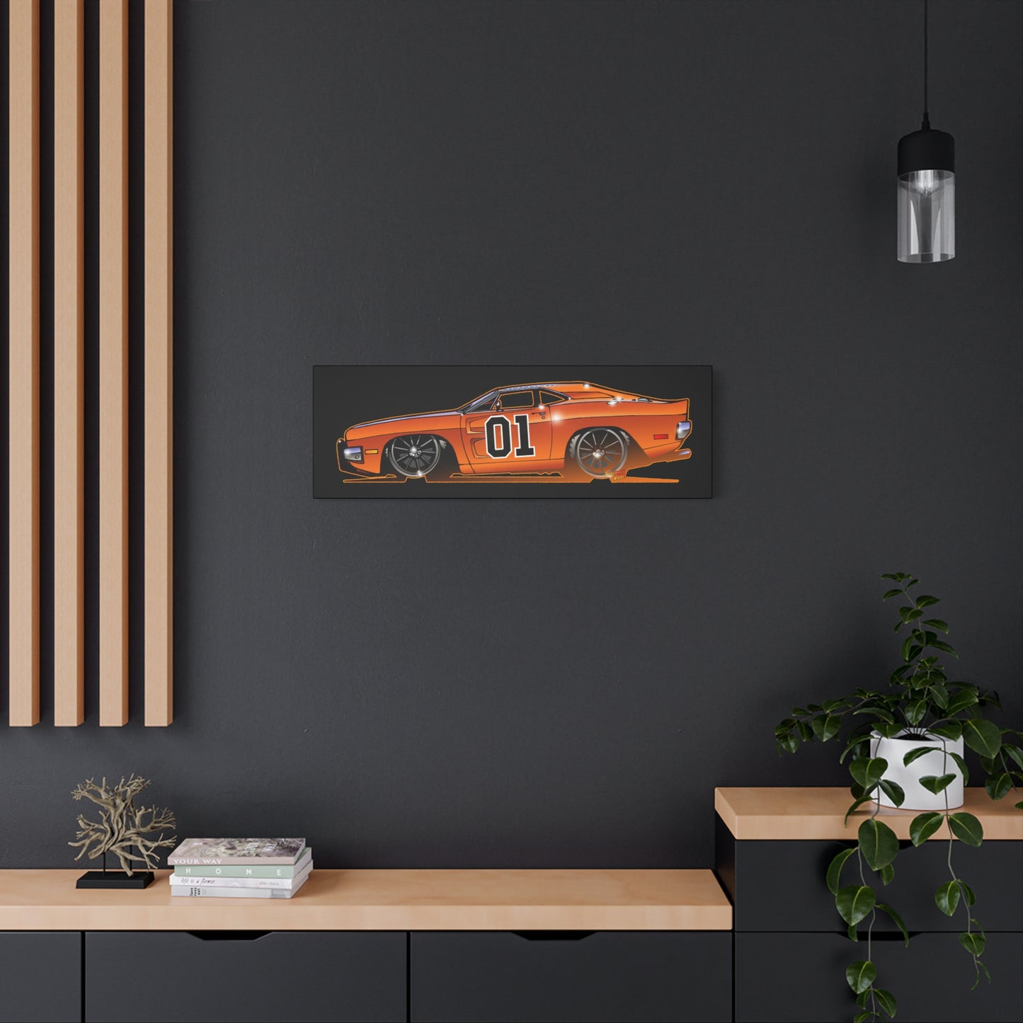 DUKES OF HAZZARD General Lee Dodge Charger Fireball Art Canvas Wall Print