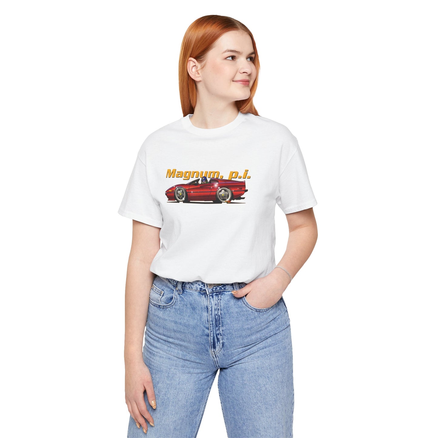 MAGNUM PI FERRARI 308 GTS Unisex Jersey Fireball Art Tee Shirt - Multiple Colors