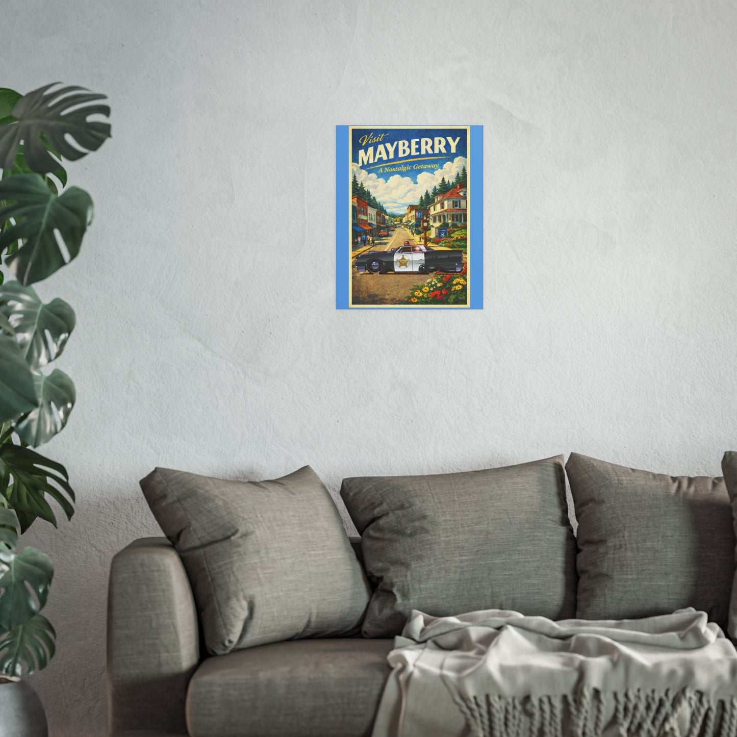 VISIT MAYBERRY Andy Griffith Police Car Vintage Fireball Art Travel Poster Satin/Matte