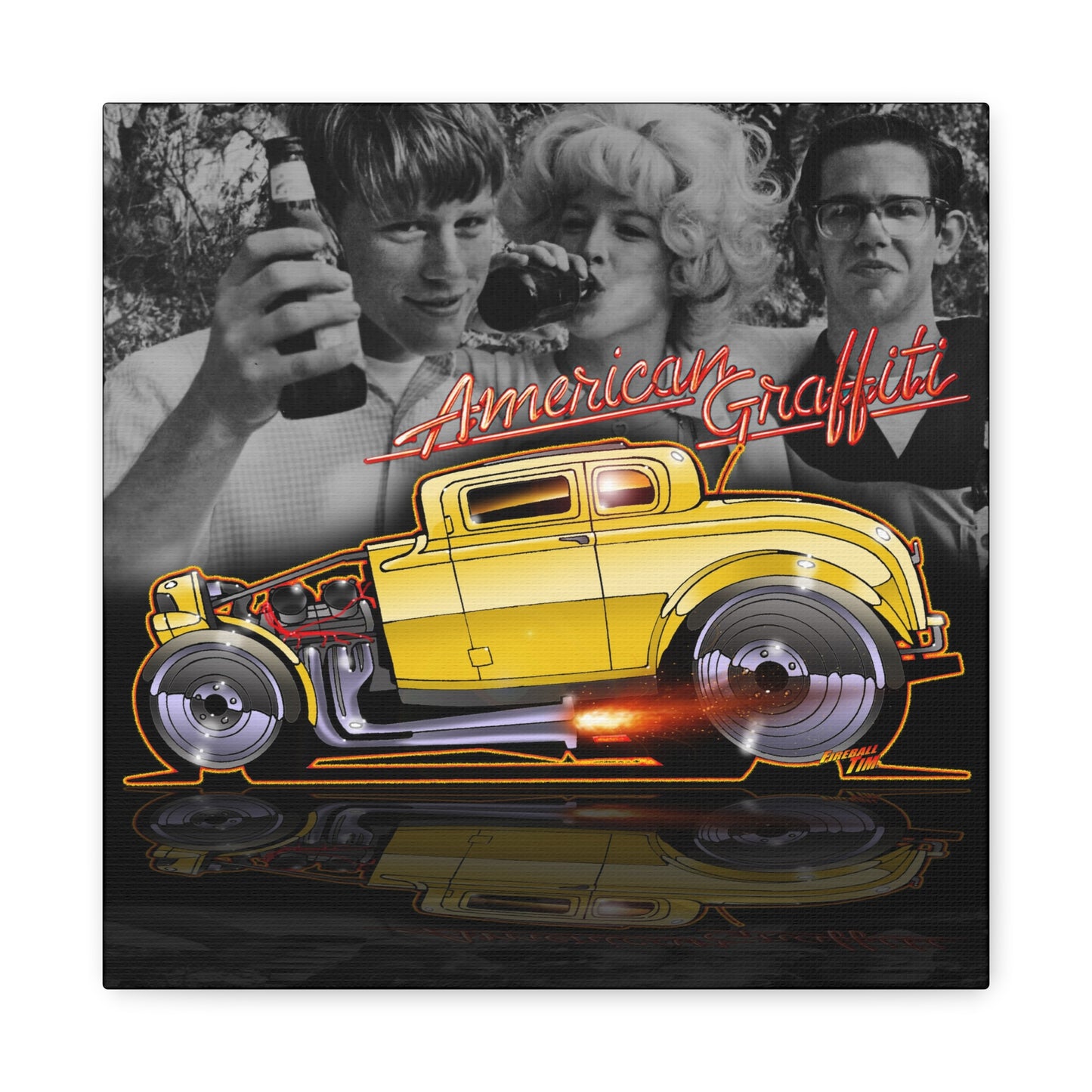 AMERICAN GRAFFITI '32 HOT ROD Movie Car Fireball Art Canvas Print - 12x12