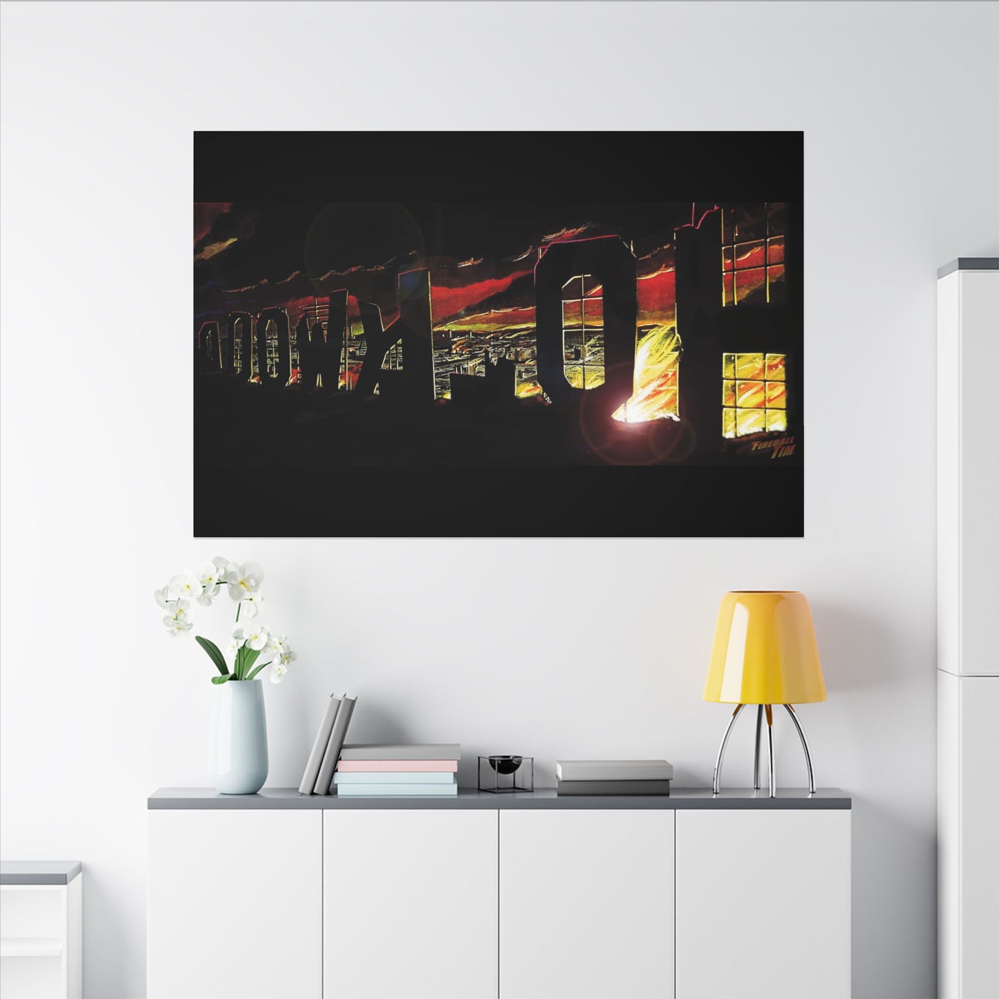ESCAPE FROM LA Hollywood Sigh Fireball Concept Art Canvas Print
