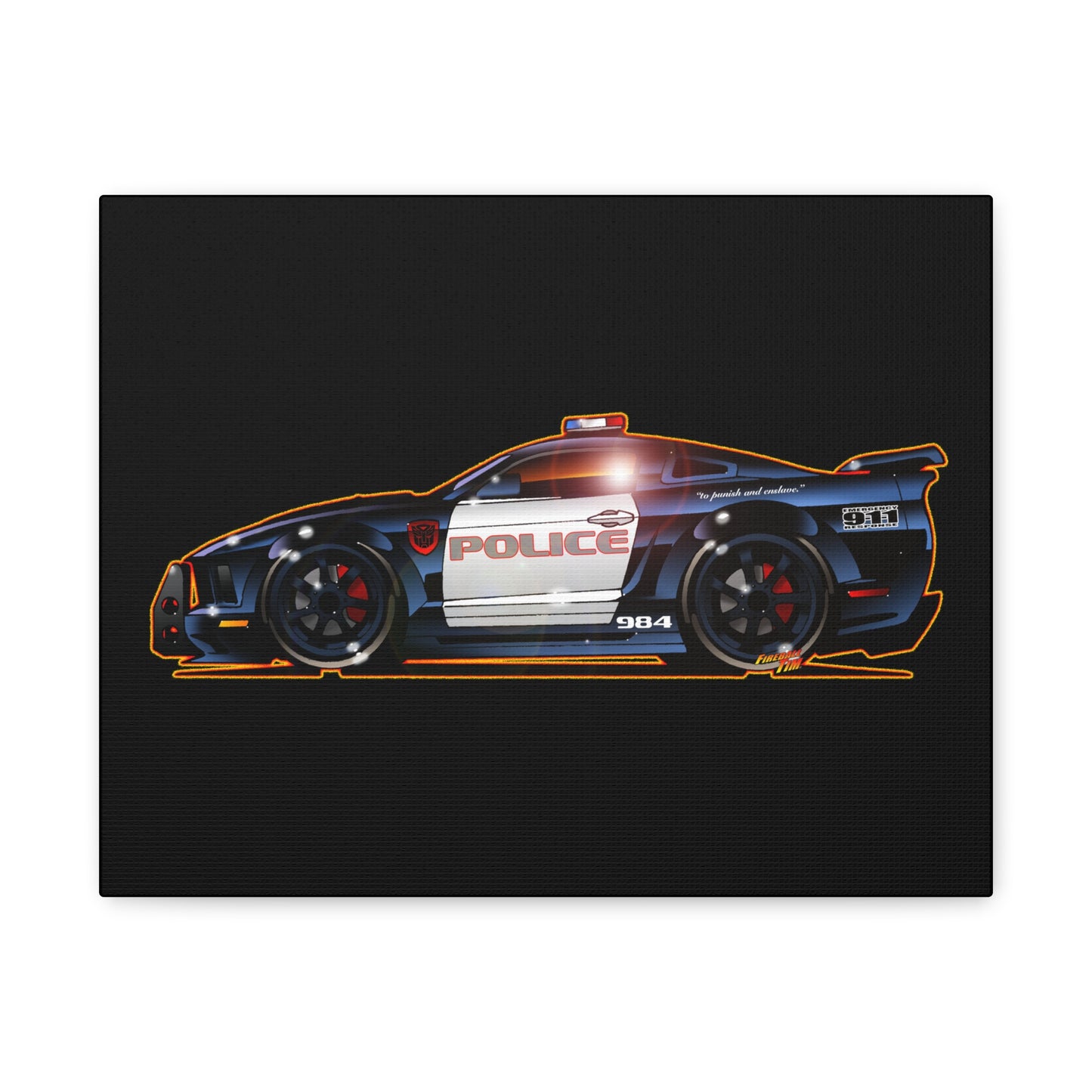 TRANSFORMERS BARRICADE Mustang Police Movie Car Fireball Art Collectible Canvas Print - 11x14