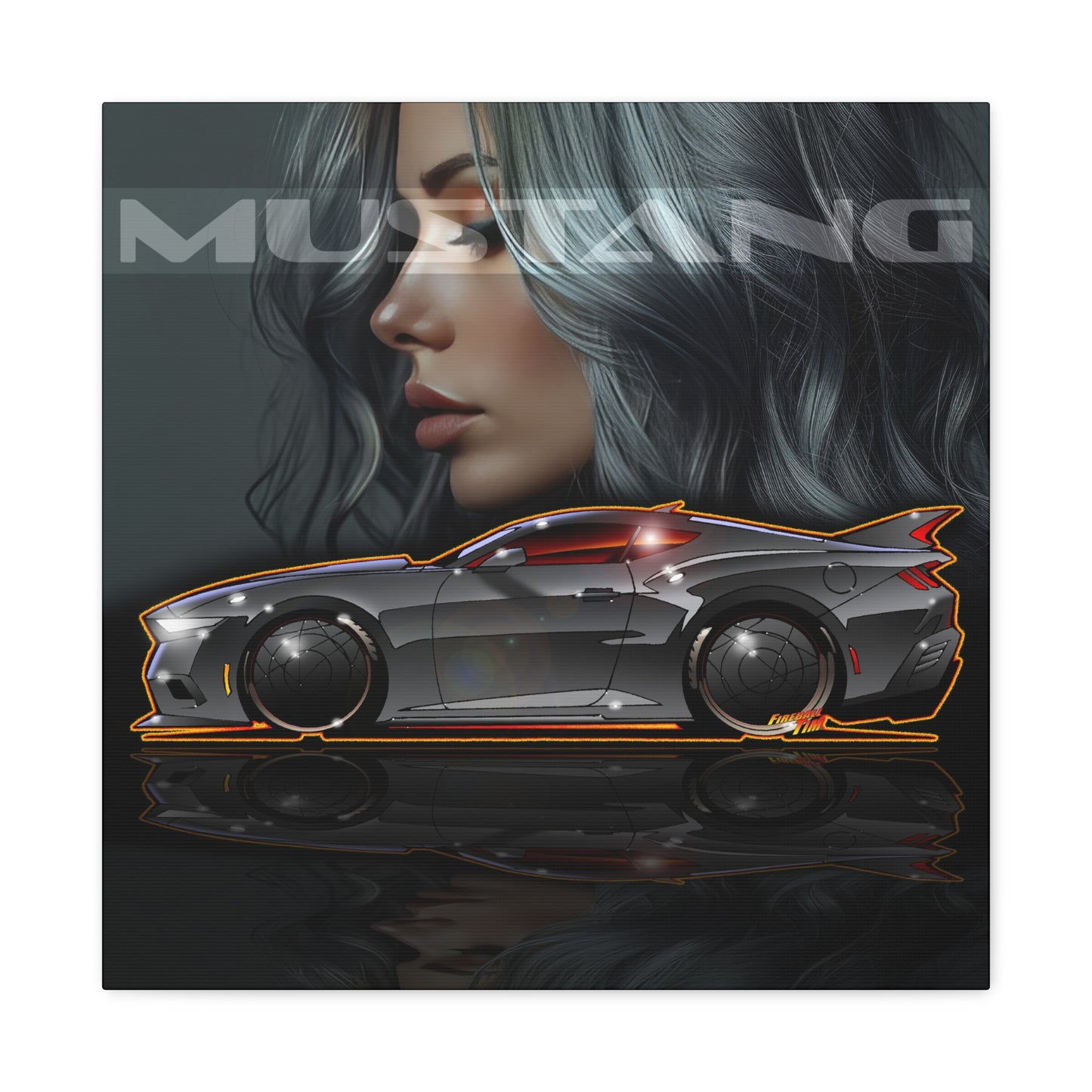 FORD MUSTANG 2025 Silver Streak Fireball Art Canvas Print
