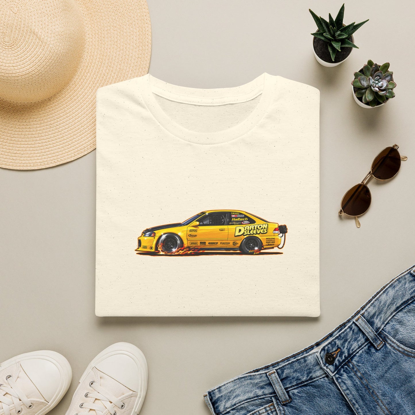 DARTON SLEEVES HONDA Drag Car Collectible Fireball Art Tee Shirt
