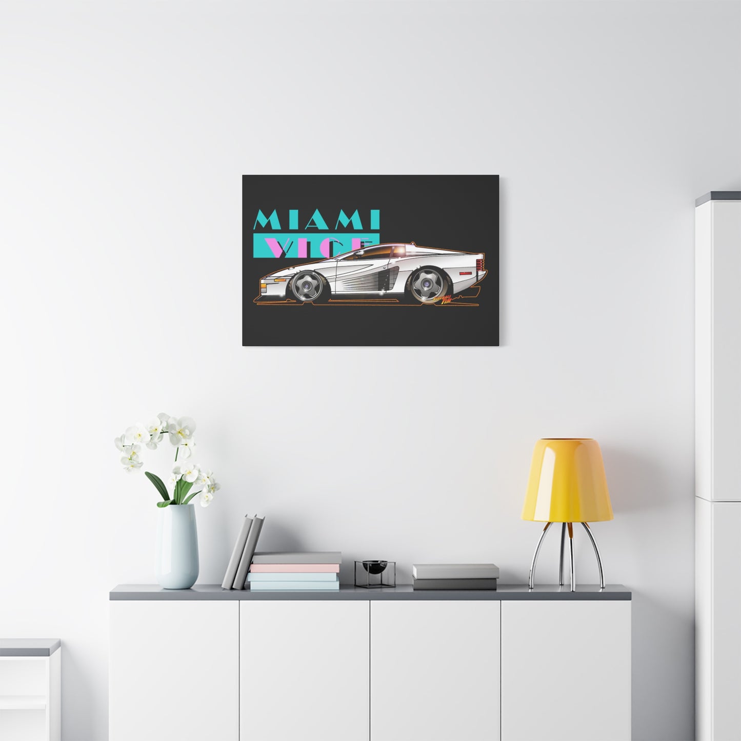 MIAMI VICE FERRARI TESTAROSSA Fireball Canvas Art Wall Print