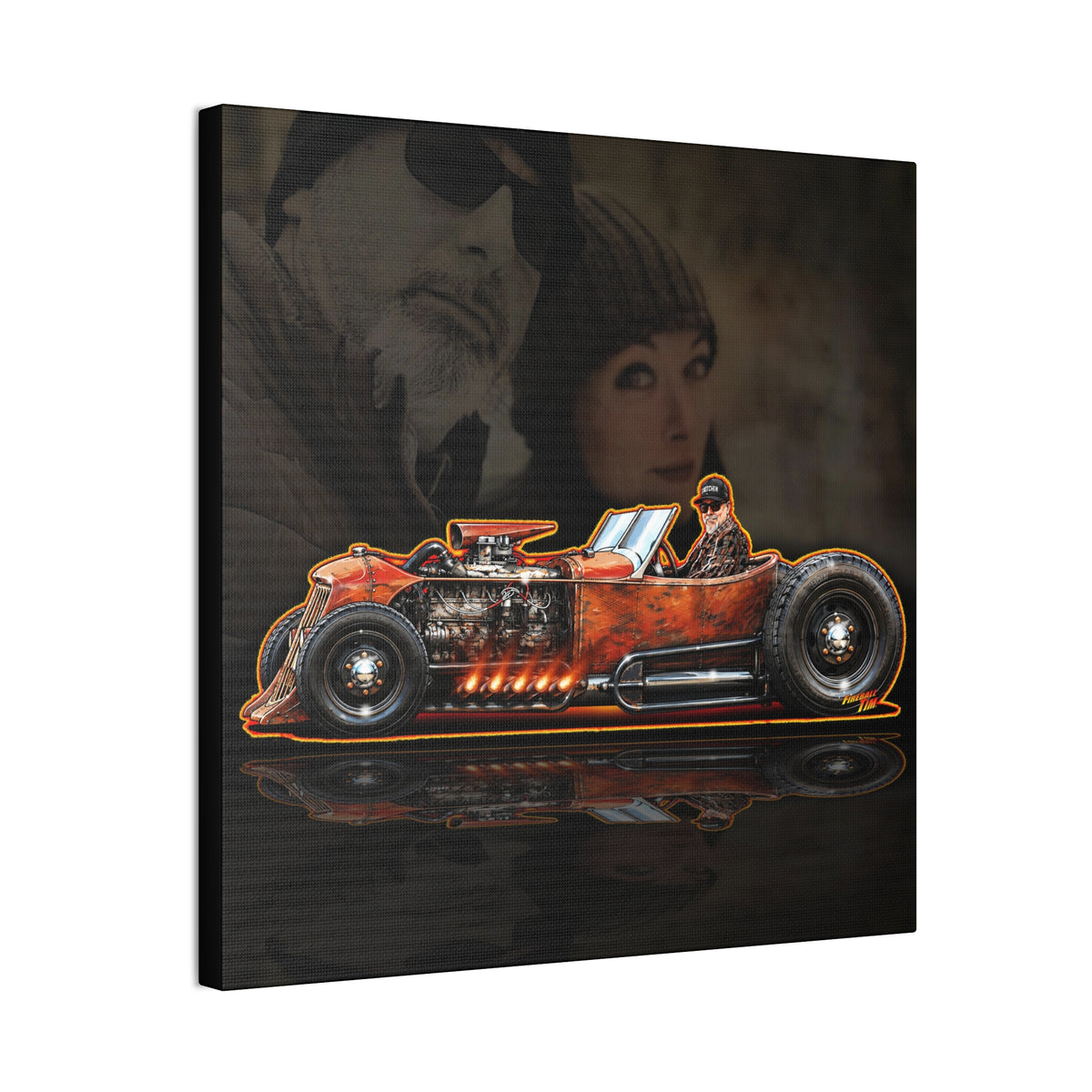 CUSTOM RAT ROD Hot Rod Gretchen Collectible Fireball Art Canvas Stretched Print