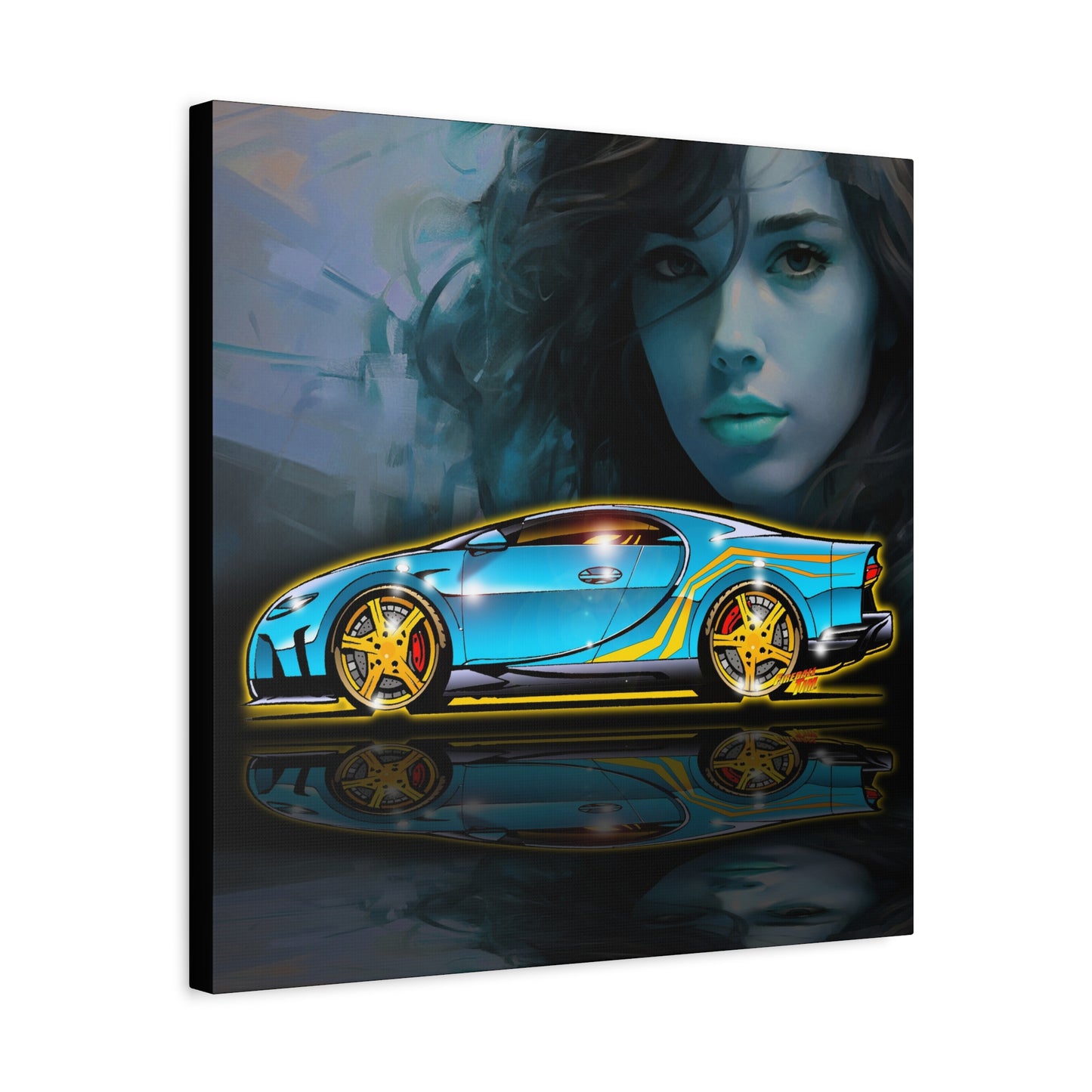 BUGATTI CHIRON Hypercar Fireball Art Canvas Wall Print