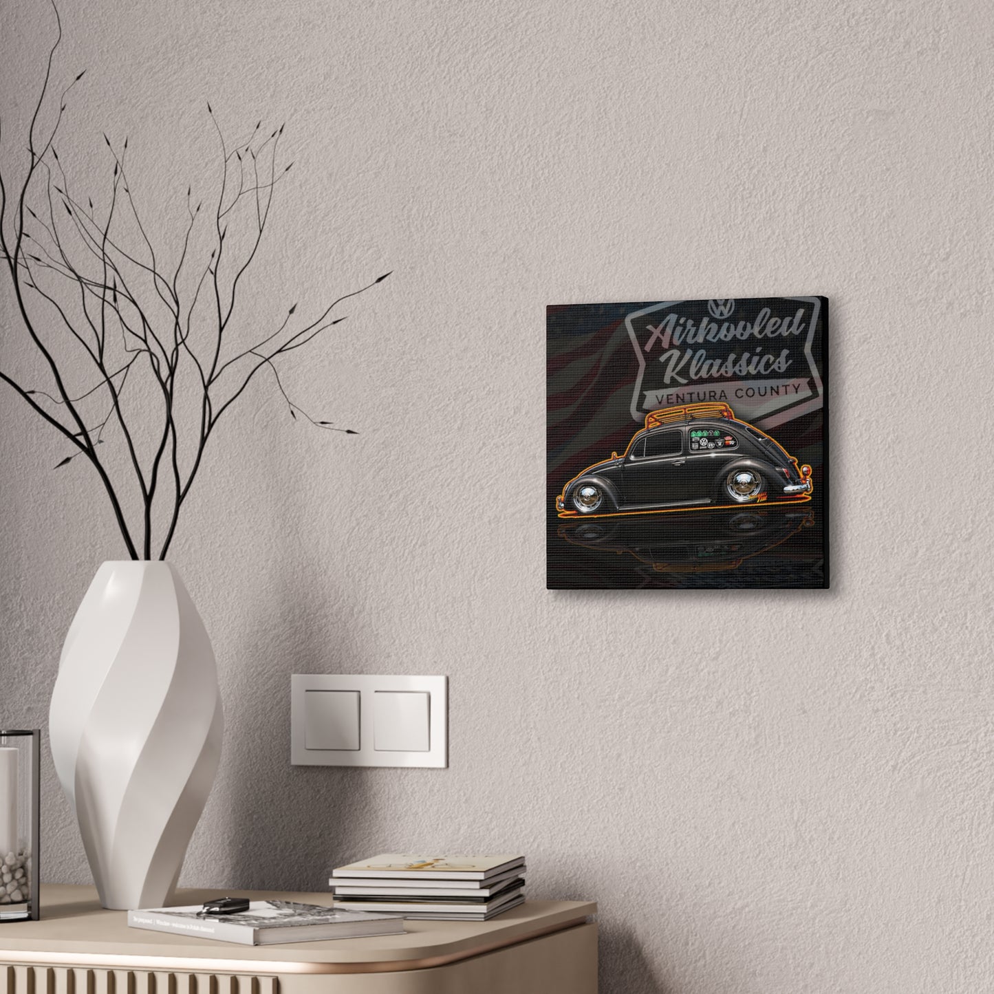 AIRKOOLED KLASSICS Custom VW Bug Collectible Fireball Art Canvas Stretched Print