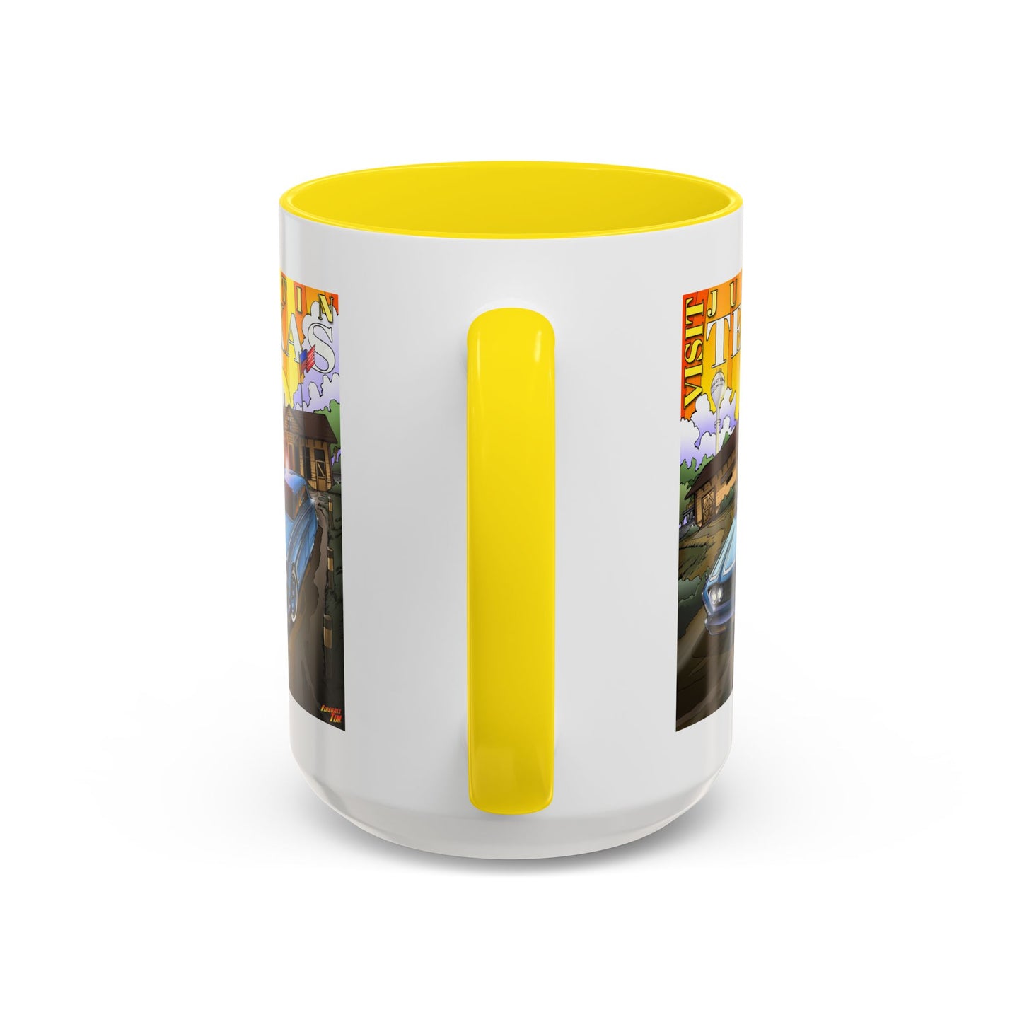 VISIT JUSTIN TEXAS 1960 Ford Ranch Wagon Fireball Art Coffee Mug