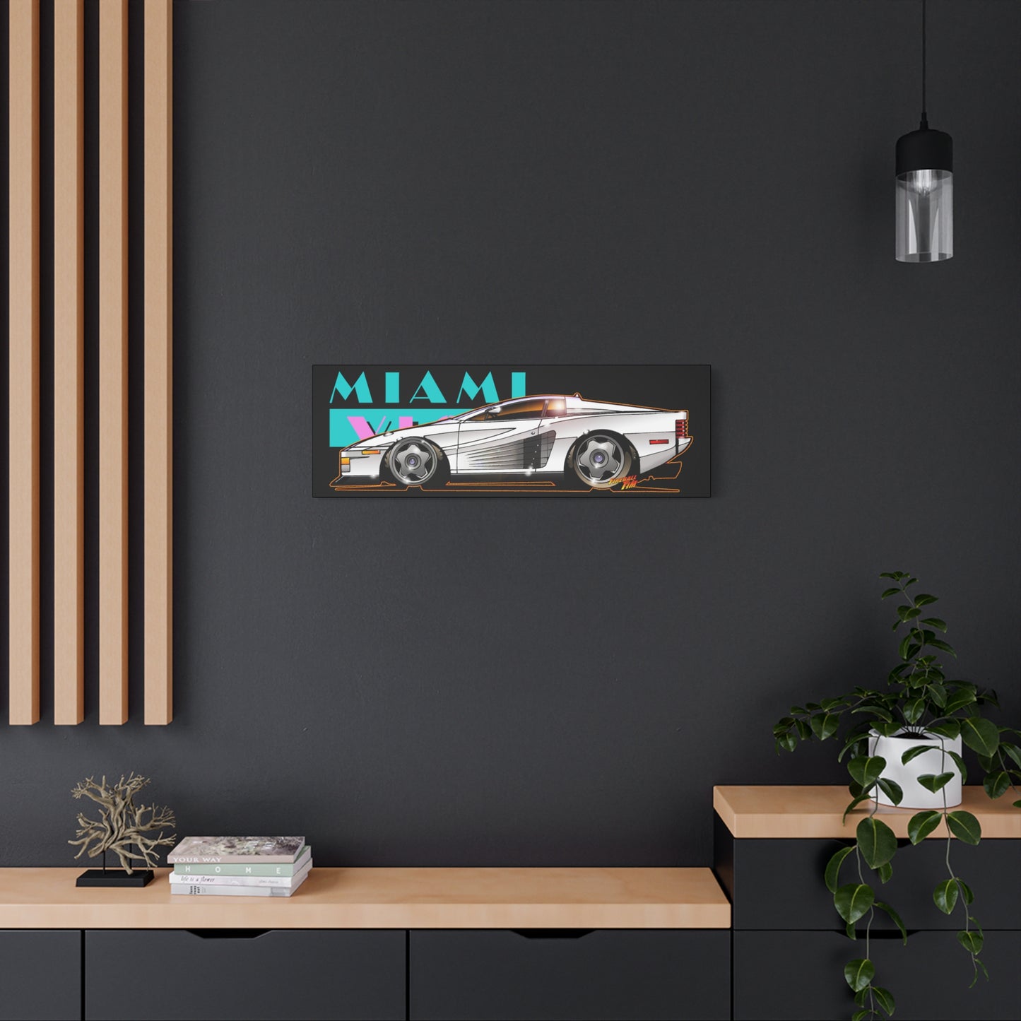 MIAMI VICE FERRARI TESTAROSSA Fireball Canvas Art Wall Print
